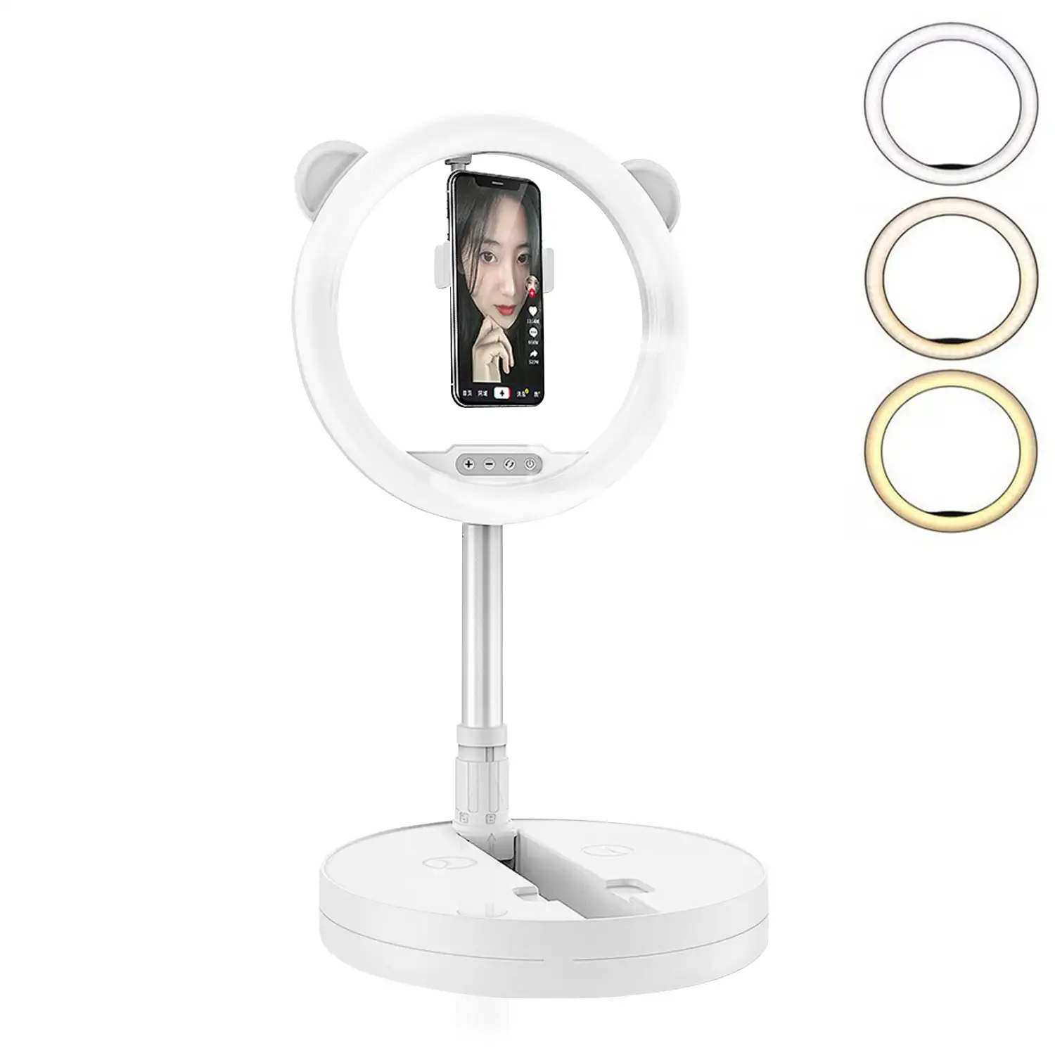 Anillo luz LED estudio de 10,8 pulgadas, plegable y extensible con soporte smartphone.