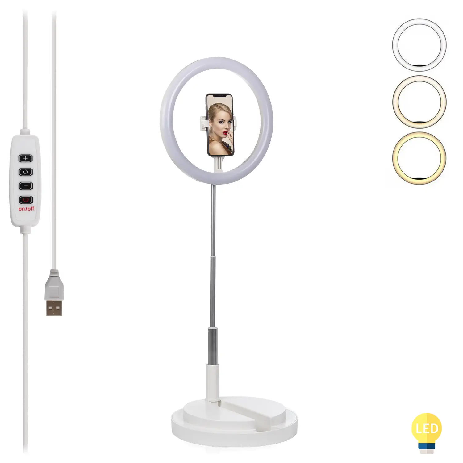 Anillo luz led estudio con soporte móvil con sujección pinza y control  remoto.