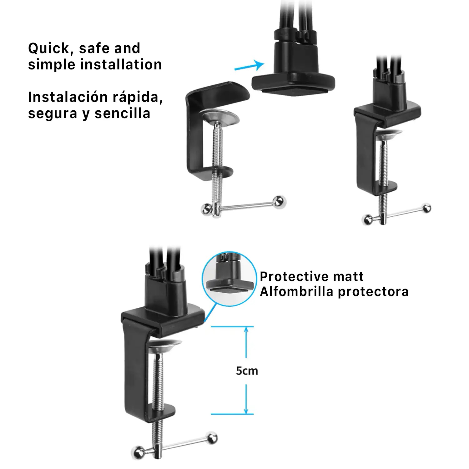 Soporte pinza para smartphone y micrófono con filtro.