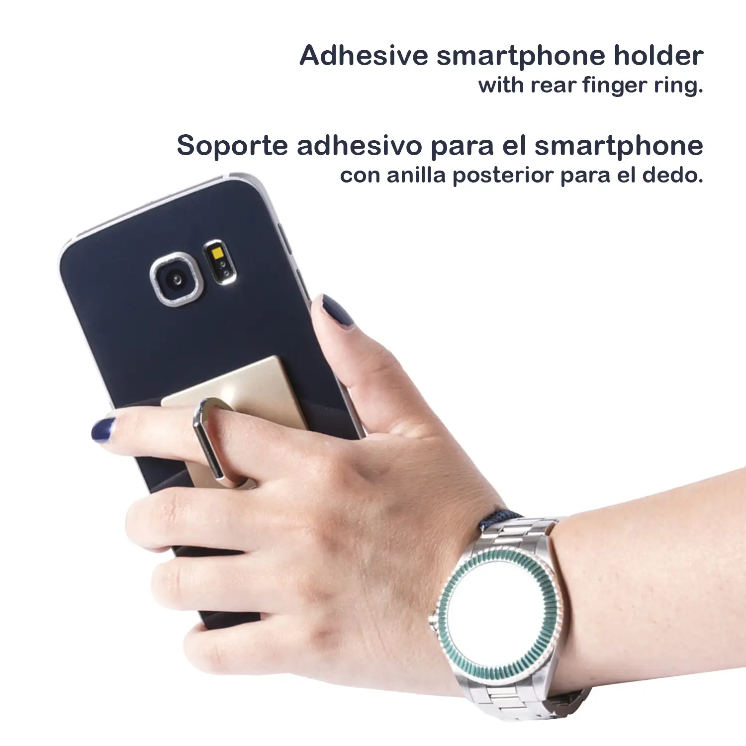 Soporte de anilla adhesivo para smartphone.