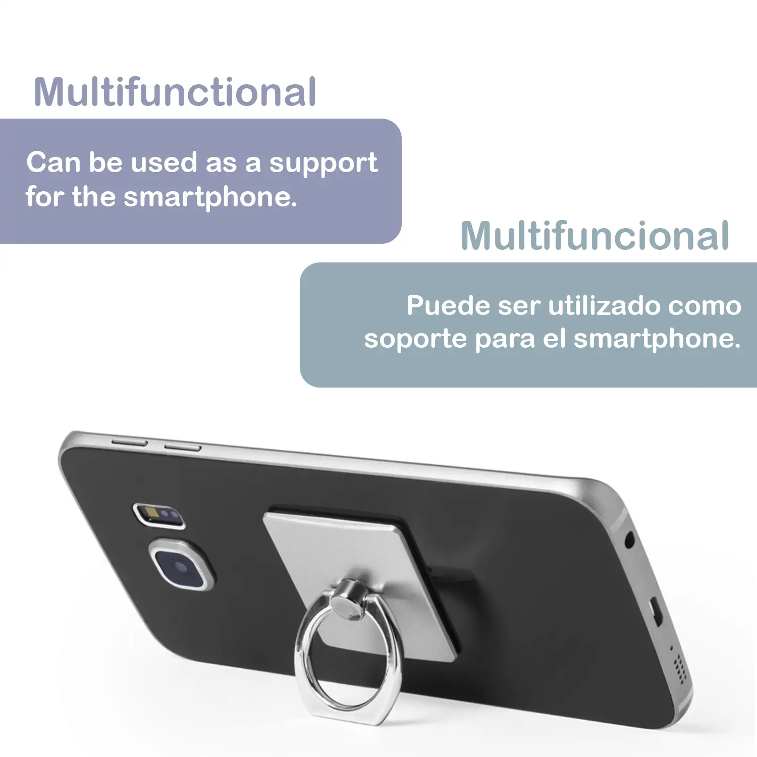 Soporte de anilla adhesivo para smartphone.