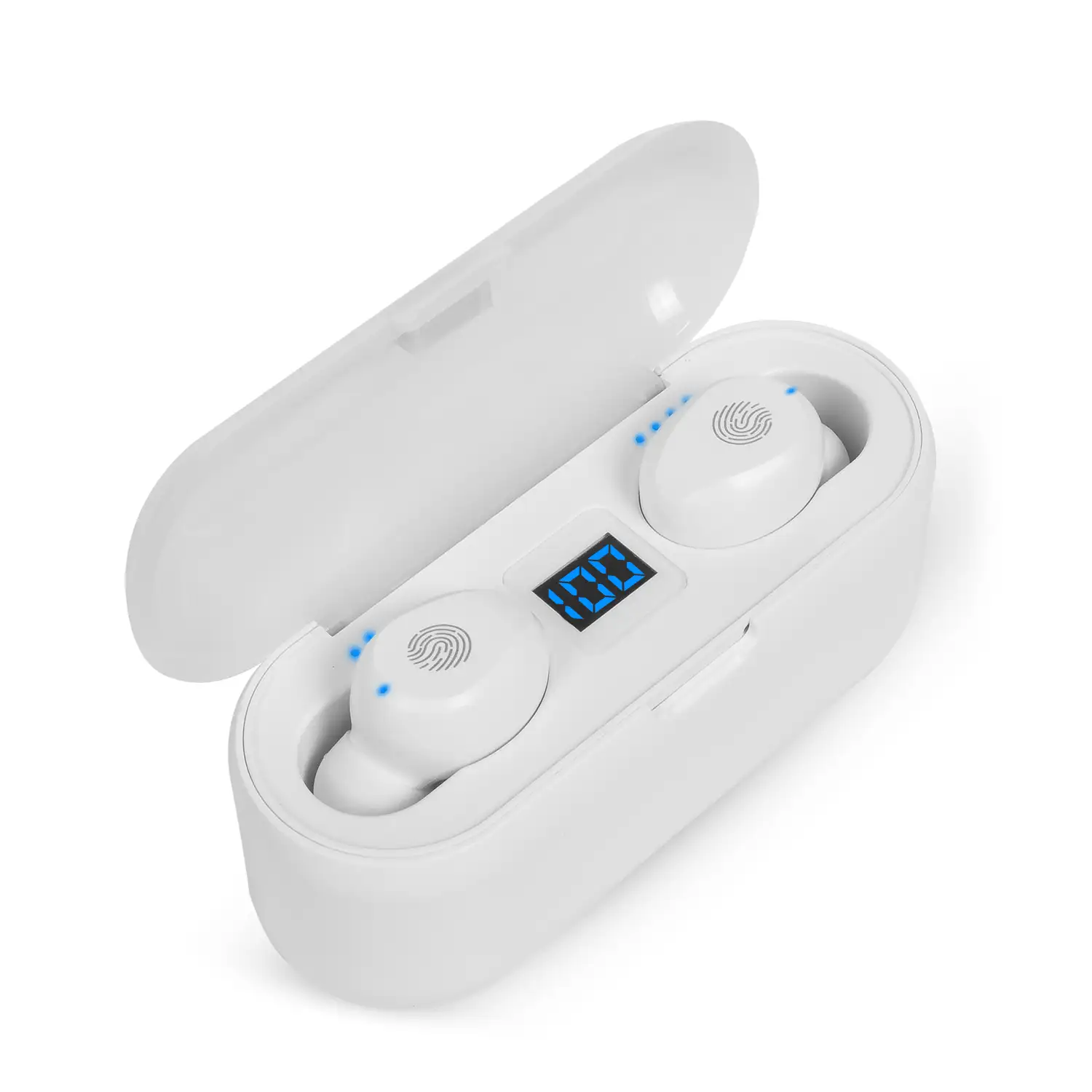 Auriculares TWS F9 Bluetooth 5.0 táctil con base de carga powerbank con indicador de carga interna y de auriculares.