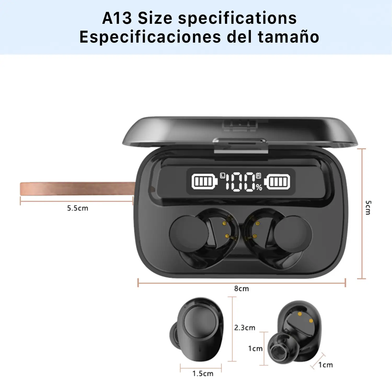 Auriculares TWS A13 Bluetooth 5.1 táctil.Base de carga powerbank con indicador de carga y reloj digital.