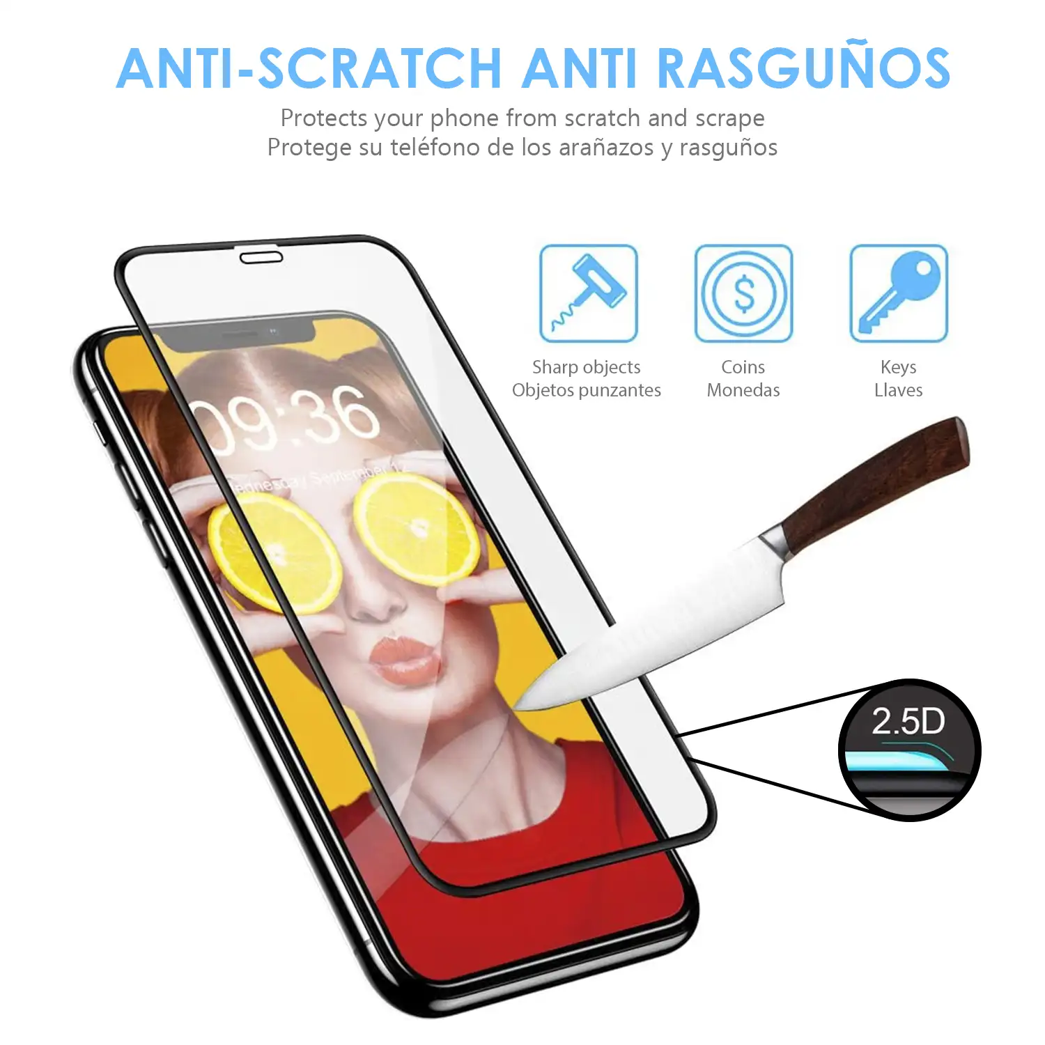 Protector de pantalla de cristal templado 2.5D con borde en color para iPhone X / XS / 11 Pro