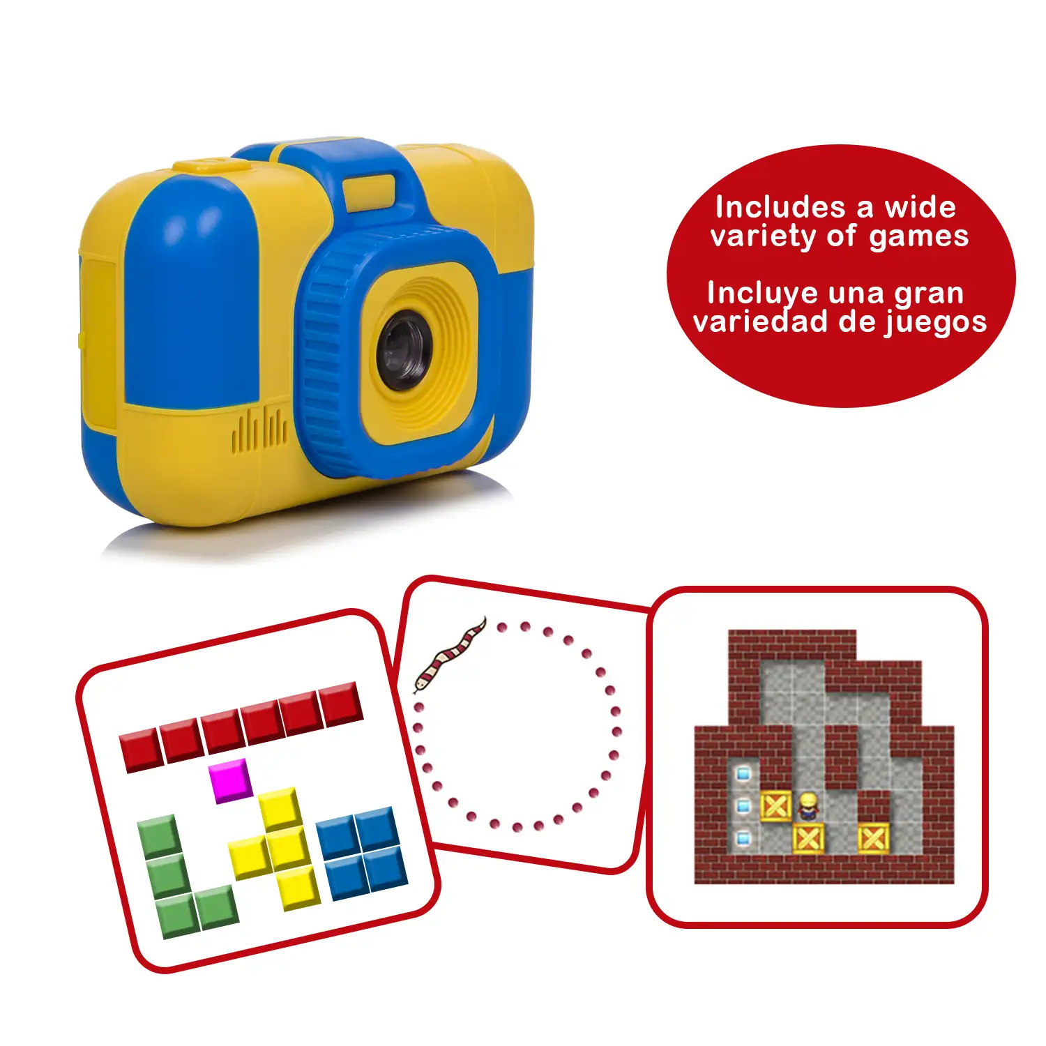 Cámara infantil L1 de fotos y video, con juegos incorporados.