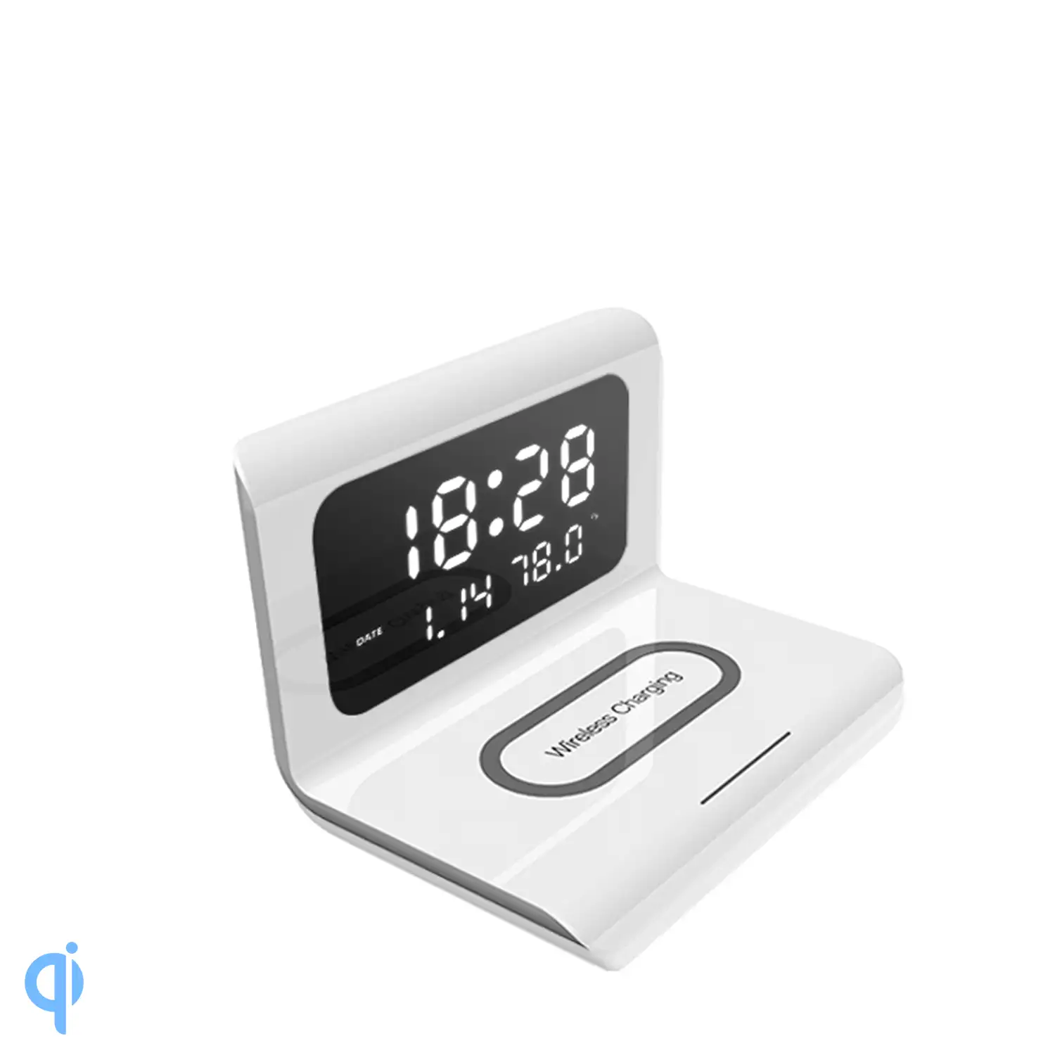 Despertador con cargador inalámbrico Qi de carga rápida, temperatura y fecha