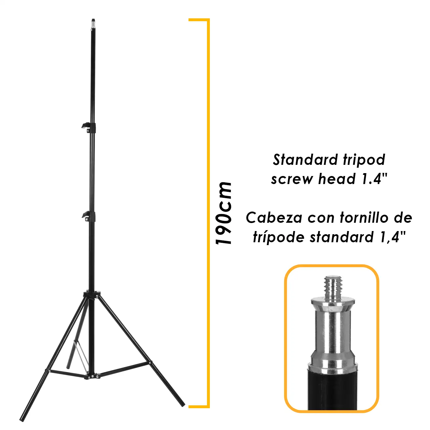 Soporte de iluminación para reflector, softbox, luz, paraguas y fondo. 2 metros de altura. Trípode, pie de luz.