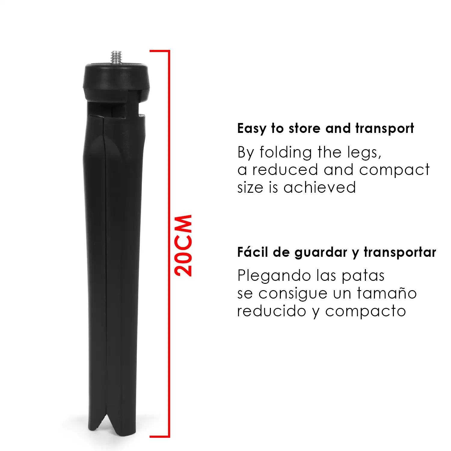 Trípode de sobremesa de 20cm rosca de 1/4 pulgada 0,63cm