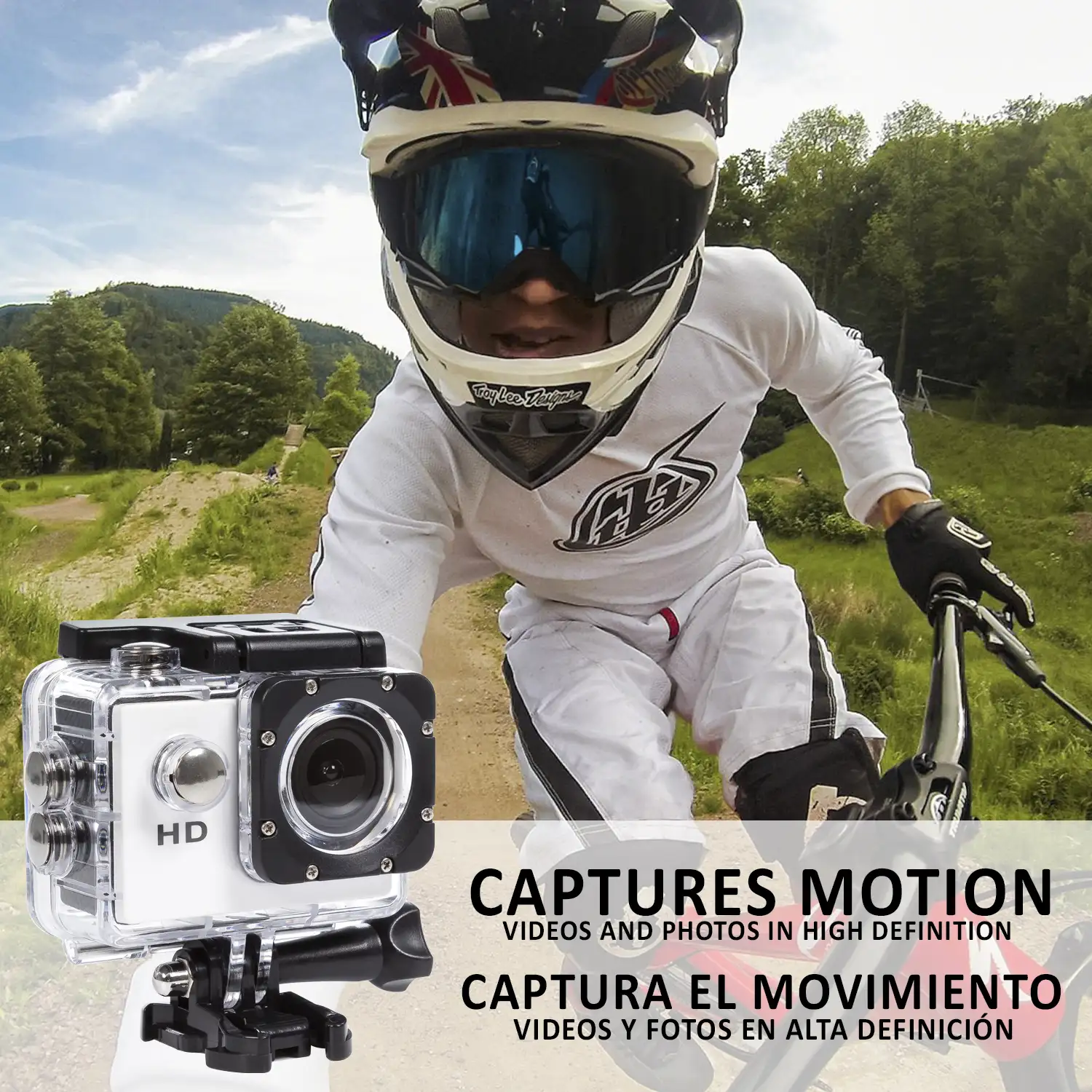 Cámara Deportiva Komir HD1080P con 12 mpx, pantalla 2 pulgadas y accesorios deportivos