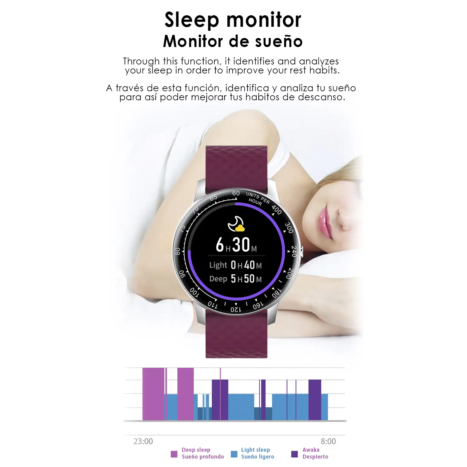 Brazalete inteligente H30 multideportivo con monitor cardiaco, dial personalizable