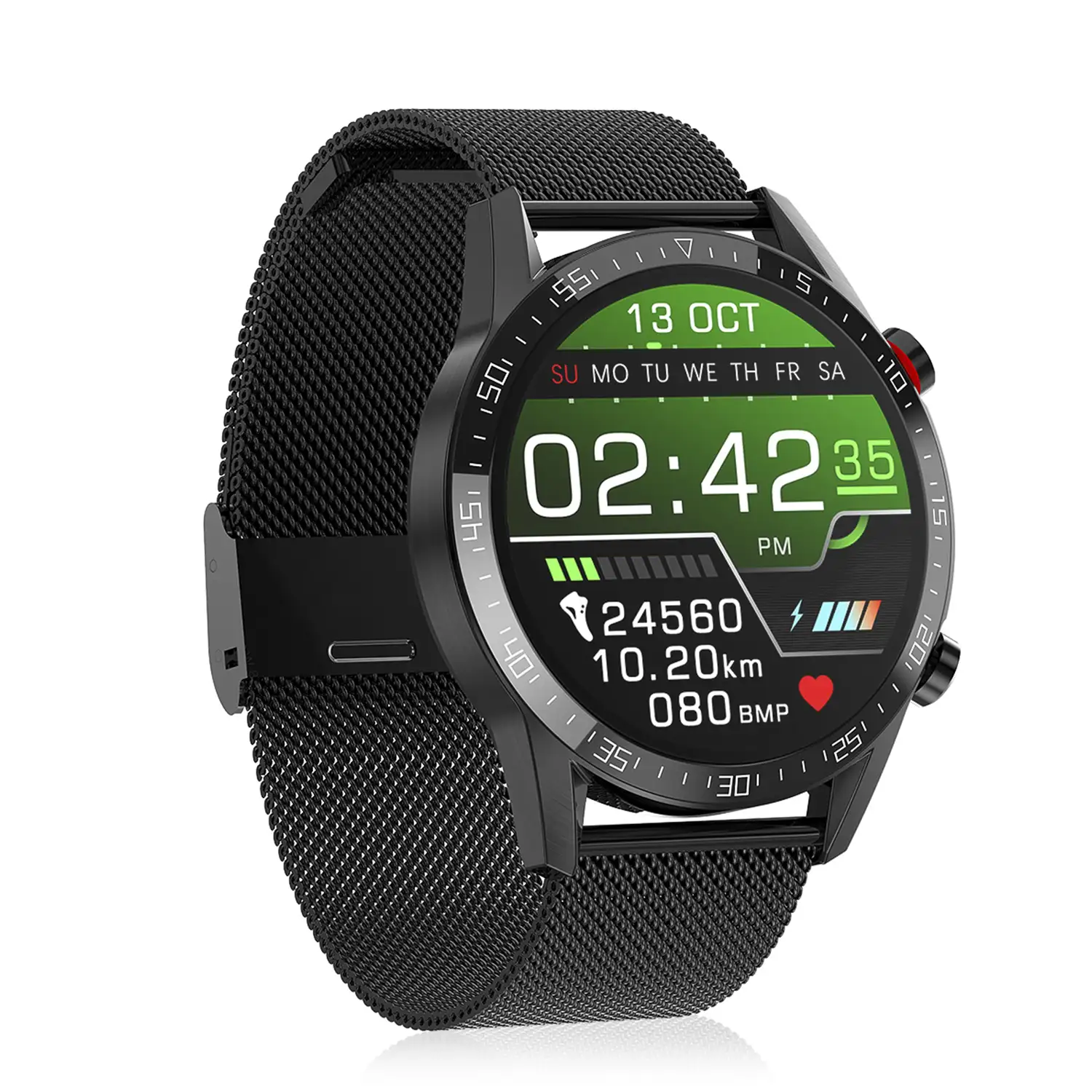 Smartwatch L13 pulsera de metal con modo multideportivo, monitor cardiaco, tensión y O2 en sangre