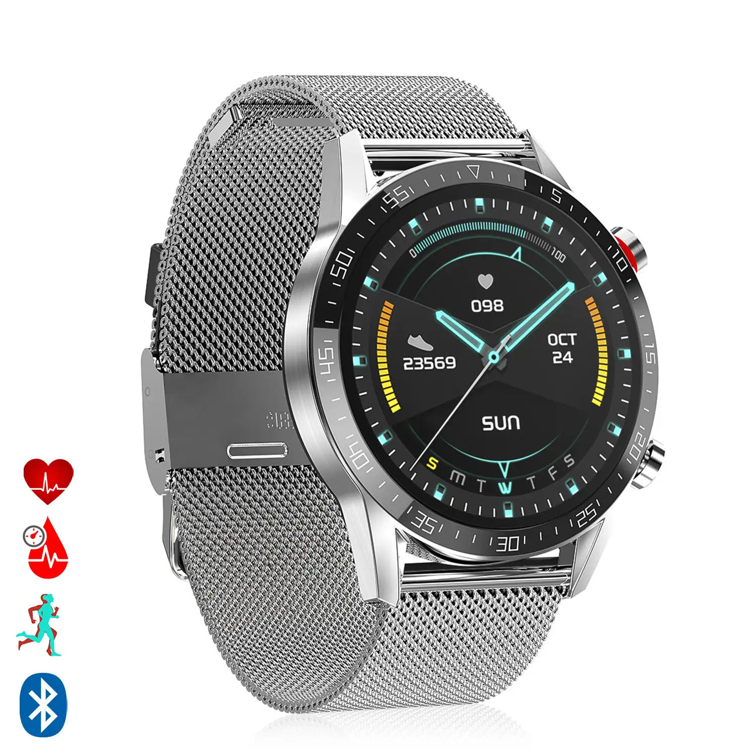 Smartwatch L13 pulsera de metal con modo multideportivo, monitor cardiaco, tensión y O2 en sangre