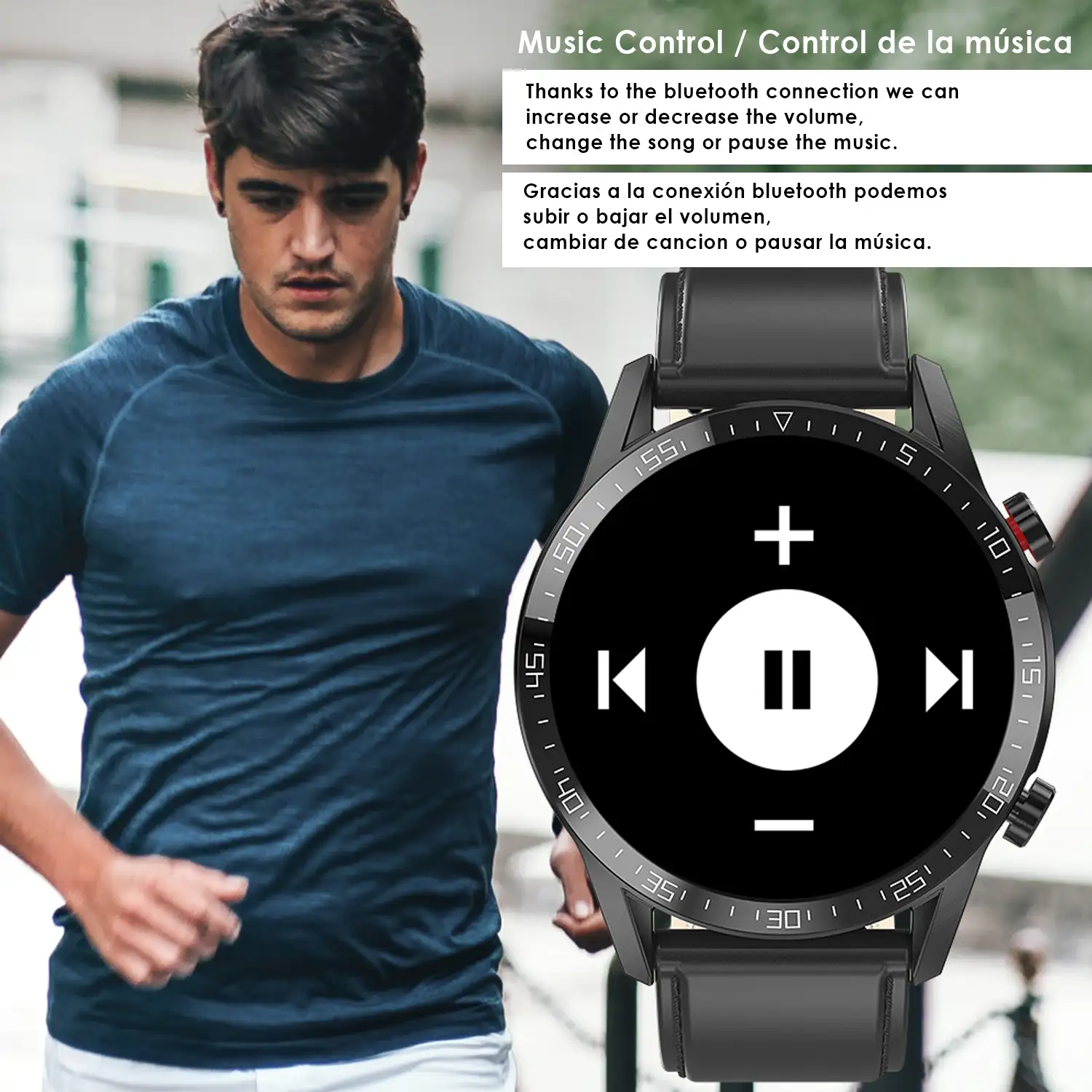 Smartwatch L13 pulsera de cuero sintético con modo multideportivo, monitor cardiaco, tensión y O2 en sangre