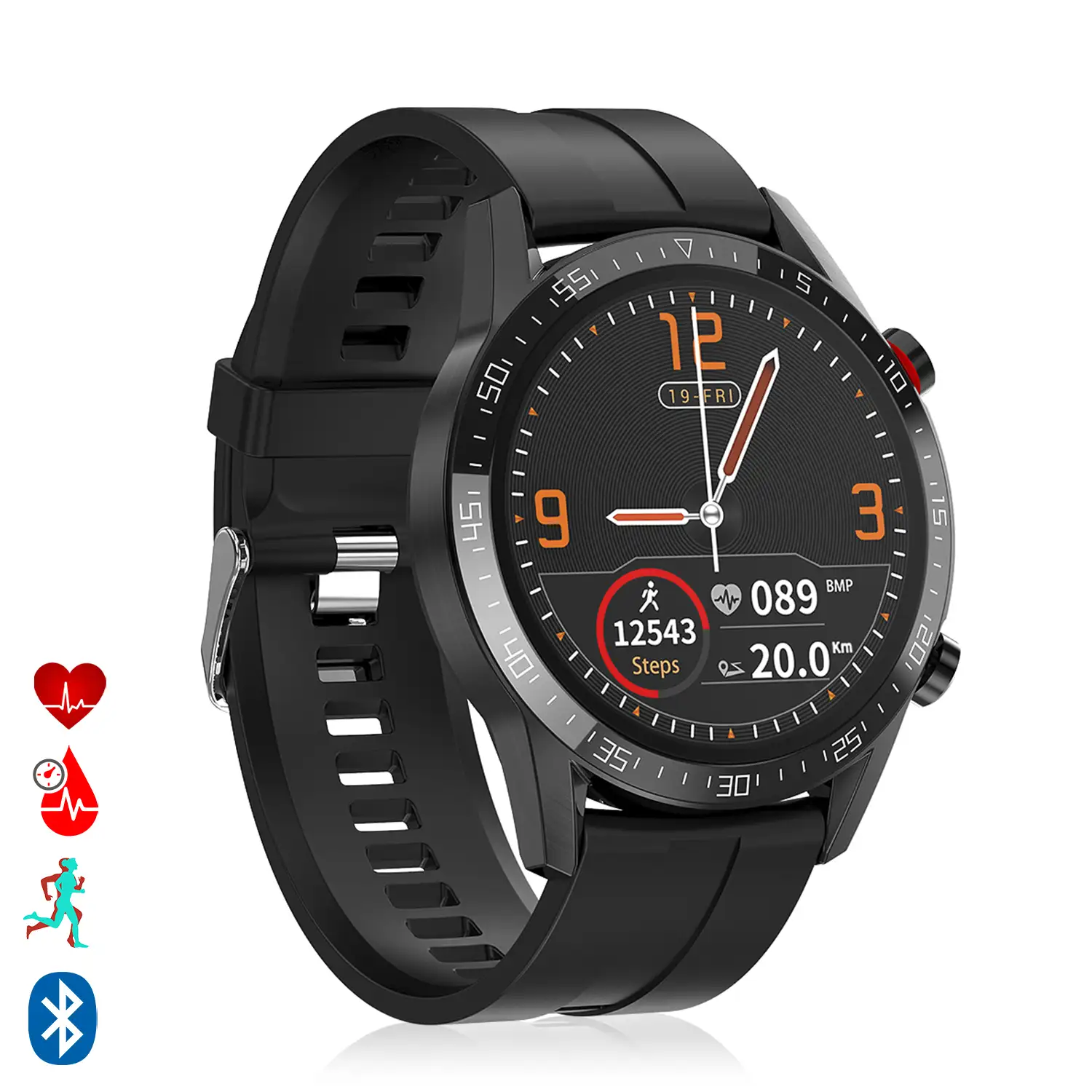 Smartwatch L13 pulsera de silicona con modo multideportivo, monitor cardiaco, tensión y O2 en sangre