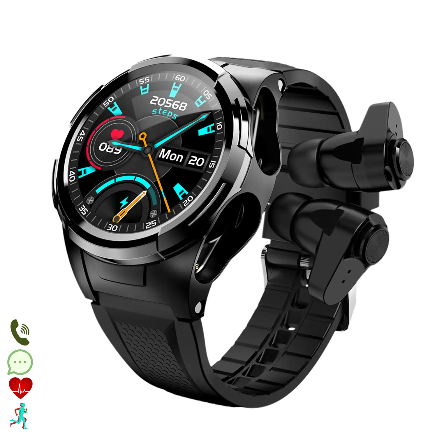 Smartwatch S201 multideporte, tensión y O2 en sangre, con auriculares TWS 5.1 integrados