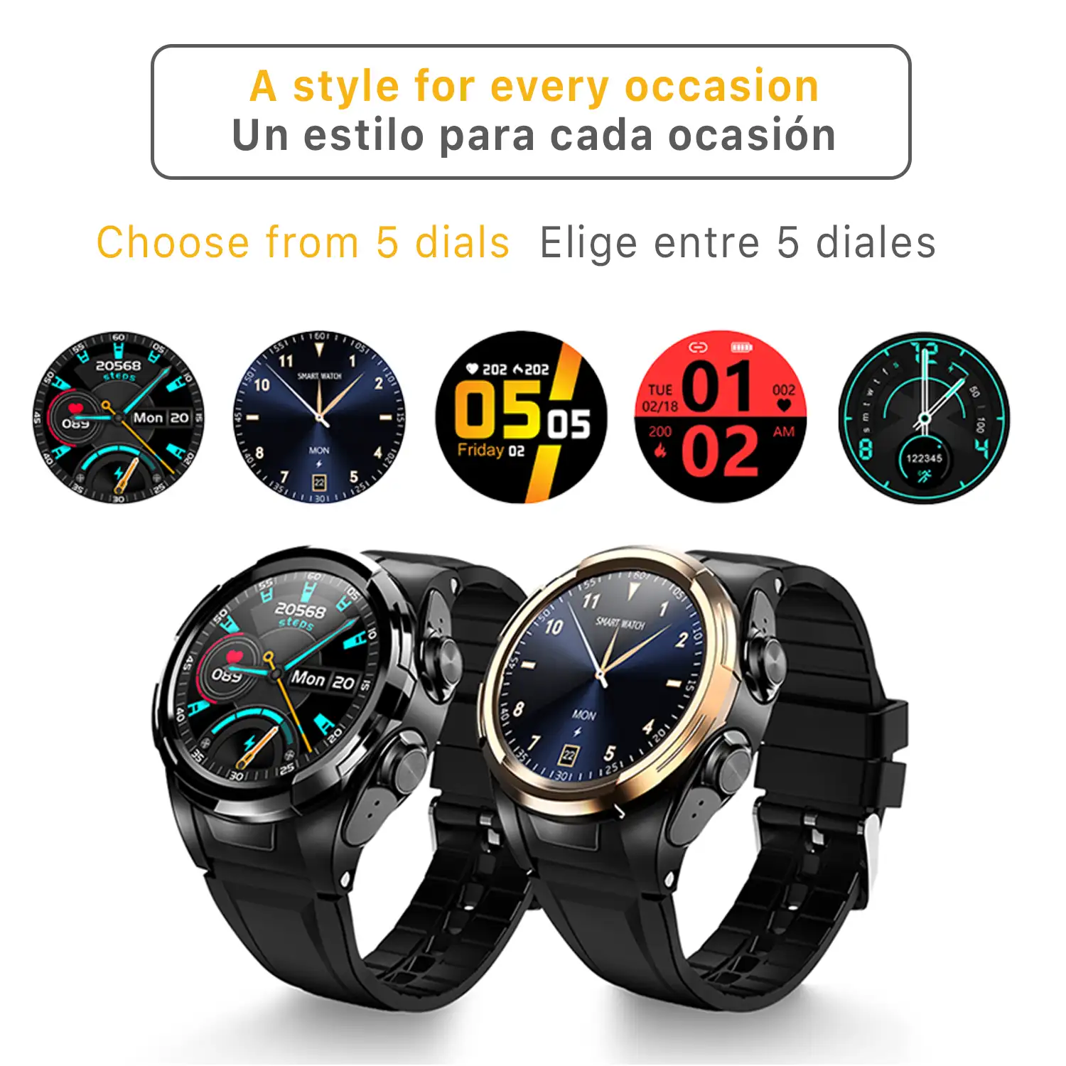 Smartwatch S201 multideporte, tensión y O2 en sangre, con auriculares TWS 5.1 integrados