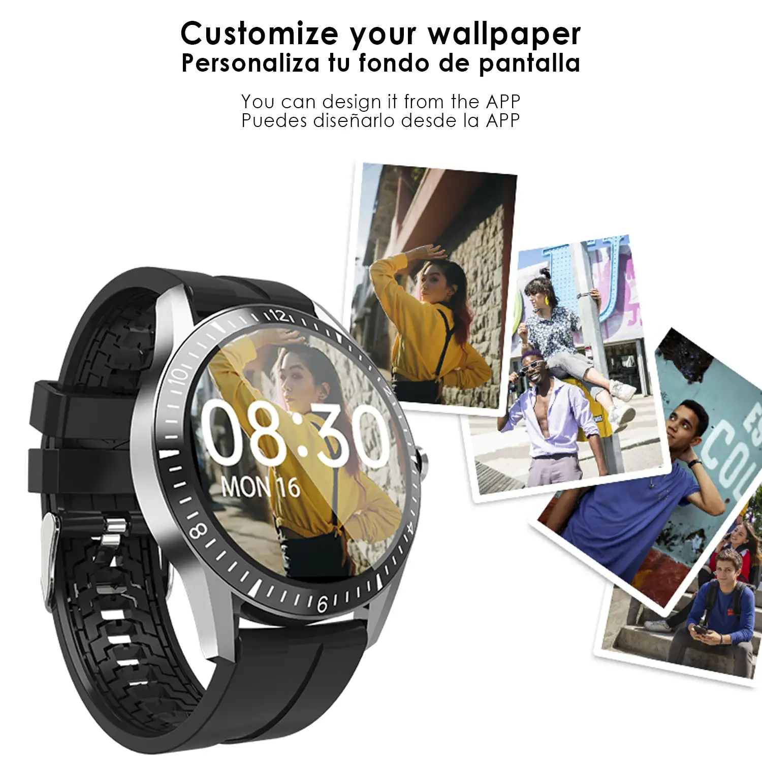 Smartwatch Y20 multideportivo con monitor cardiaco, sumergible, dial personalizable