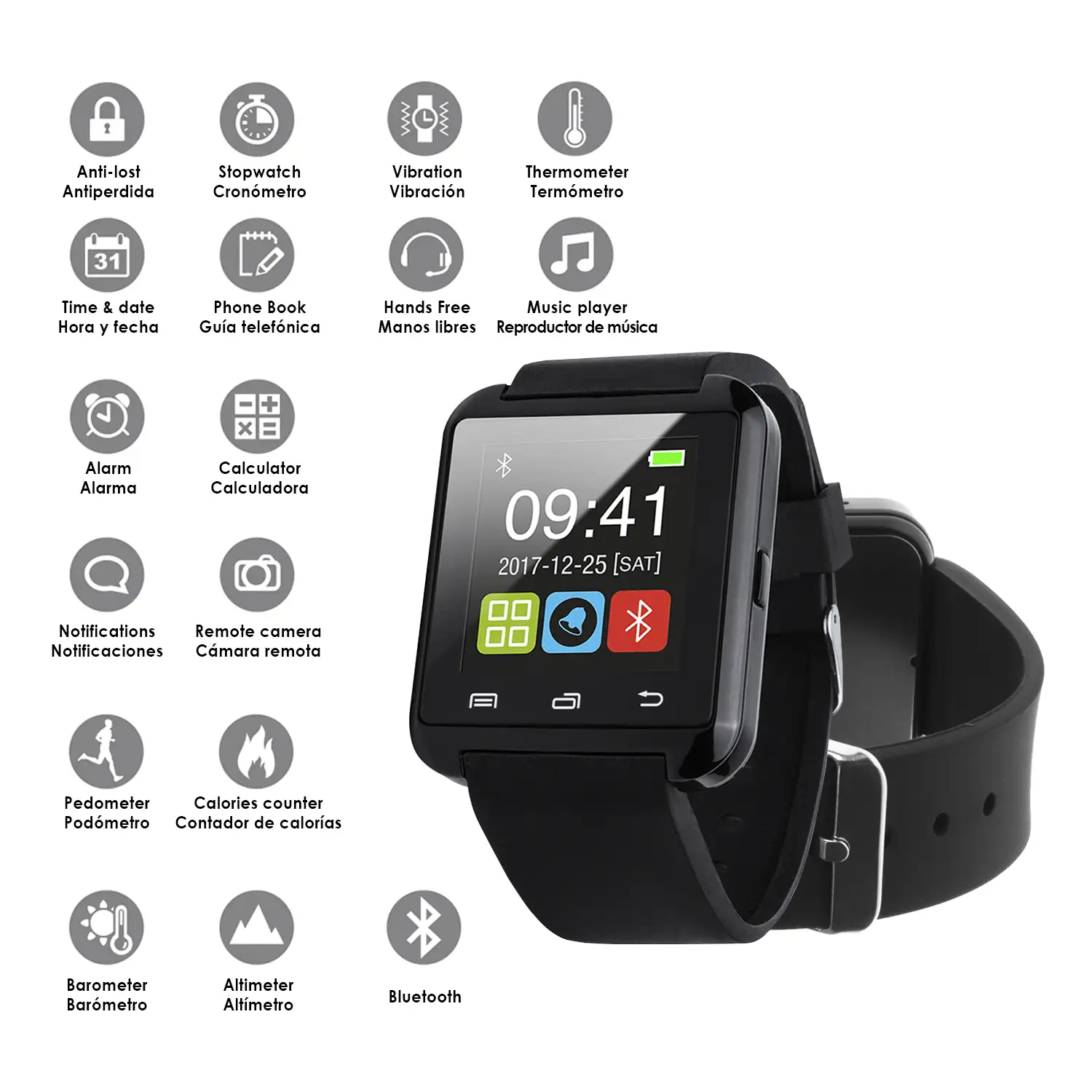 Smartwatch U8 Daril multifunción con barómetro y altímetro, notificaciones Android