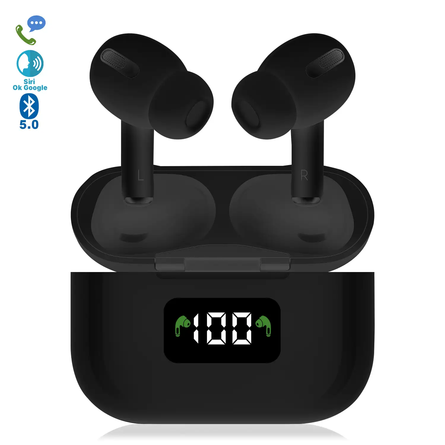 Auriculares TWS i99 Bluetooth 5.0, táctiles. Base de carga de 500mAh  compatible con carga inalámbrica Qi y display.