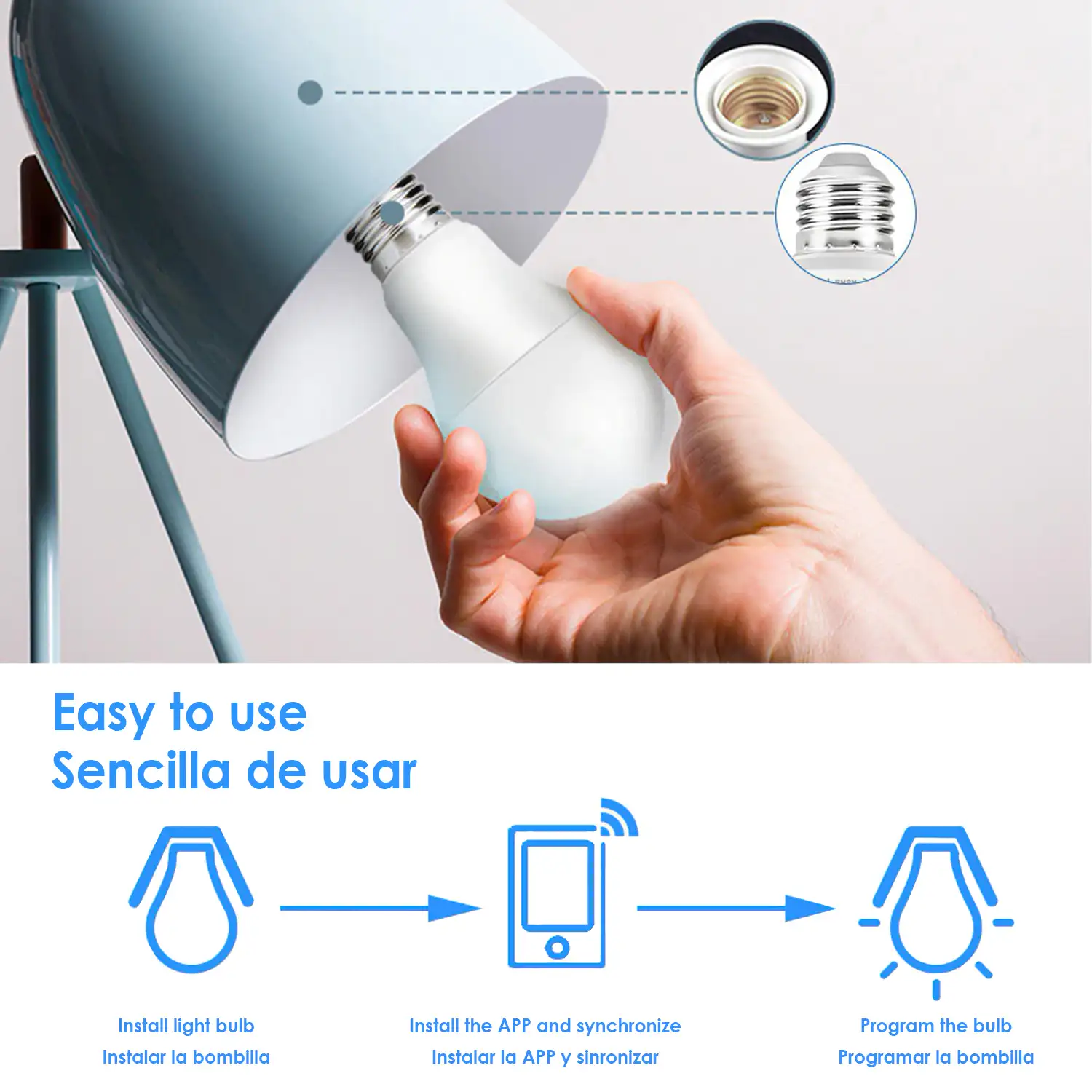 Bombilla LED WiFi smarthome, ajuste de color e intensidad, compatible con Amazon Alexa, Google Home e IFTTT