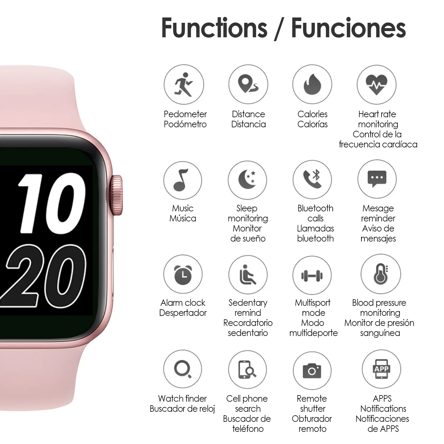 Smartwatch T500 Plus multideportivo con monitor cardiaco.