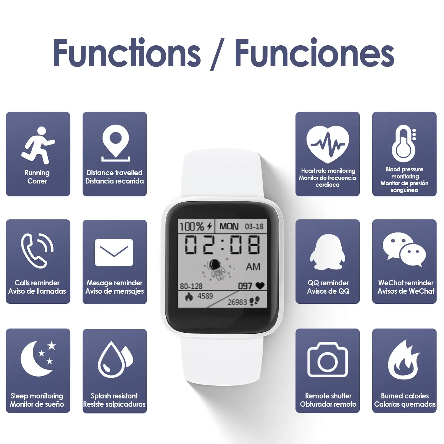 Brazalete inteligente AK-Y68 con monitor cardiaco y presión sanguínea