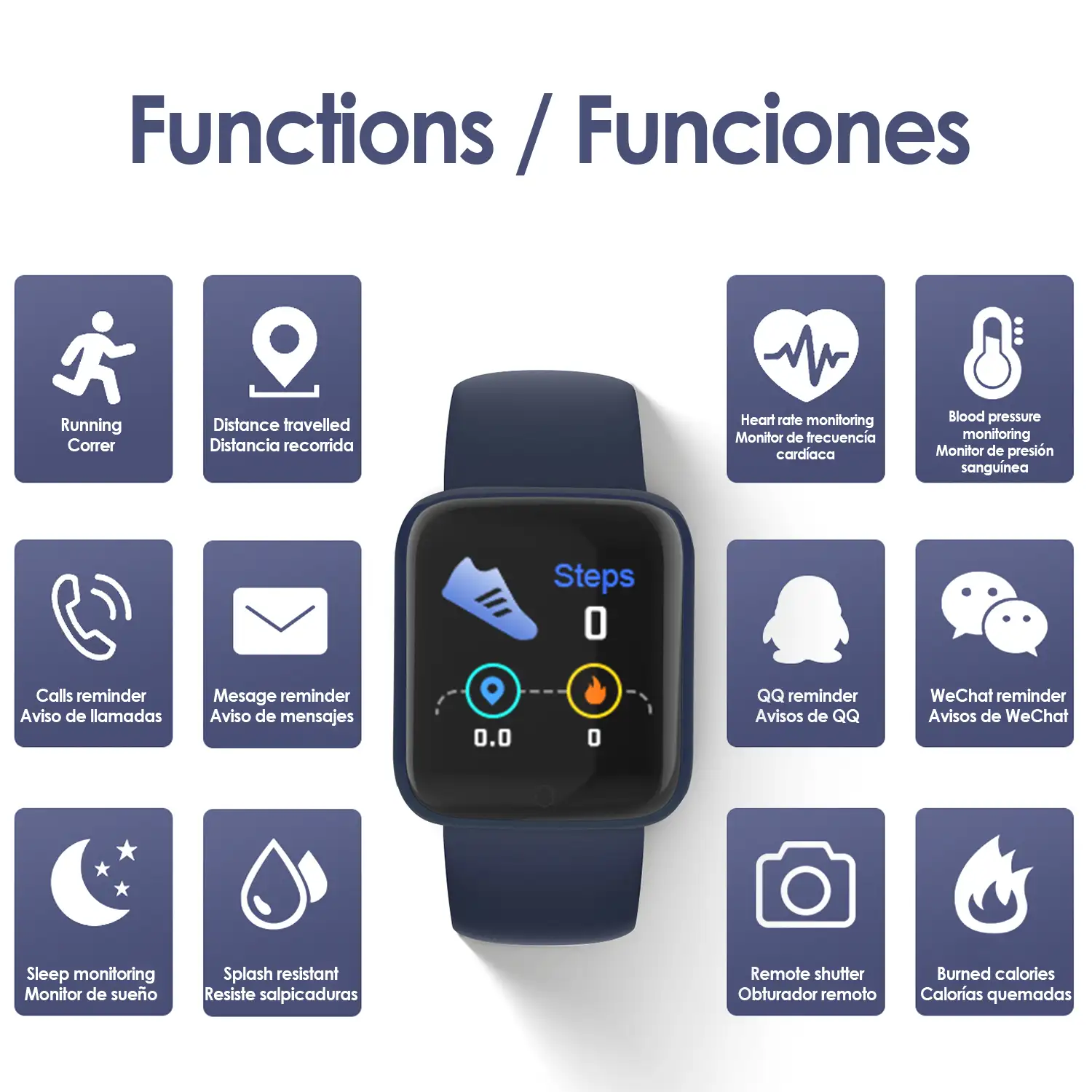 Brazalete inteligente AK-Y68 con monitor cardiaco y presión sanguínea