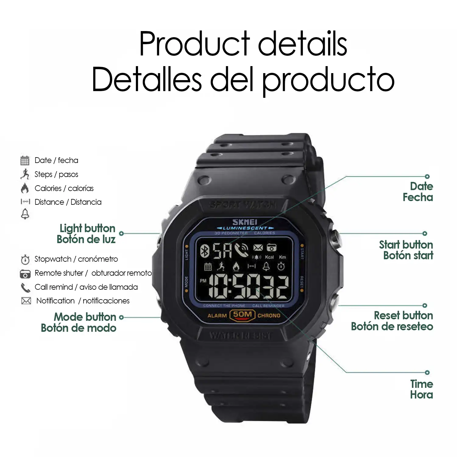 Smartwatch 1629 bluetooth diseño clásico digital con funciones avanzadas