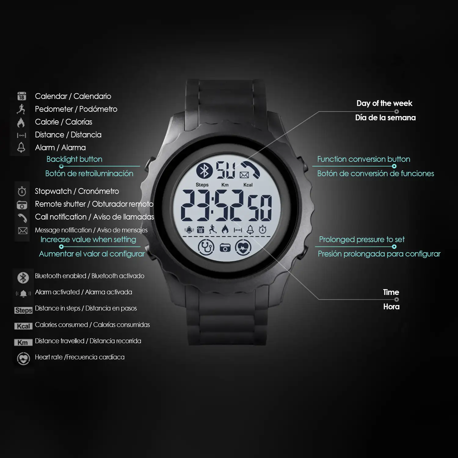 Smartwatch 1626 digital bluetooth con funciones avanzadas