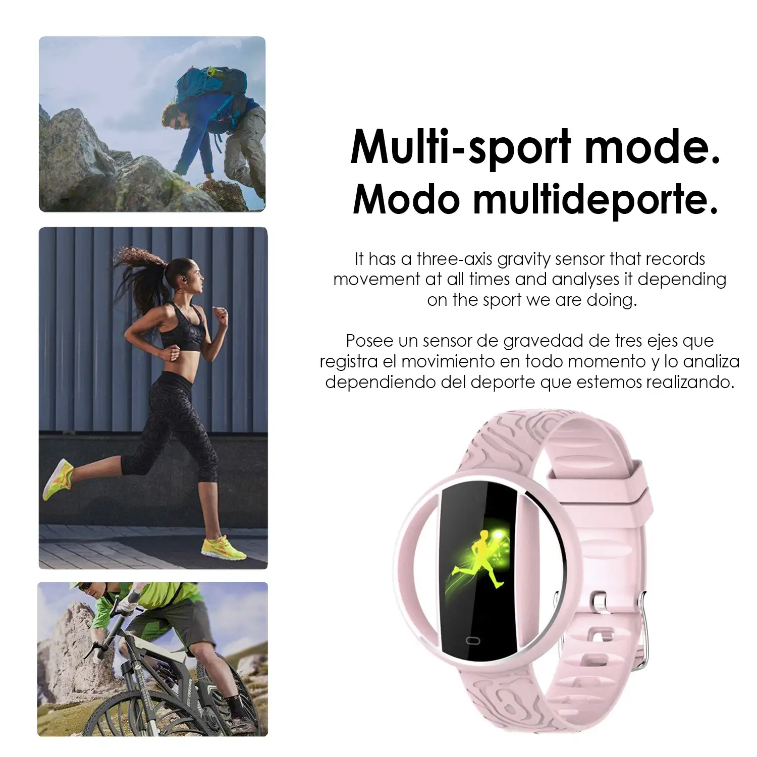 Brazalete inteligente E99 multideportivo con monitor cardiaco, notificaciones