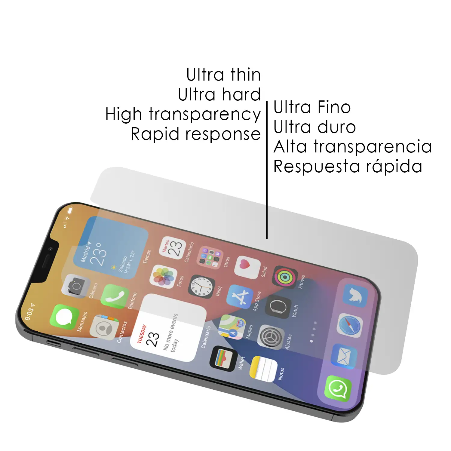 Protector de pantalla de cristal templado full cover para iPhone 12 y 12 Pro