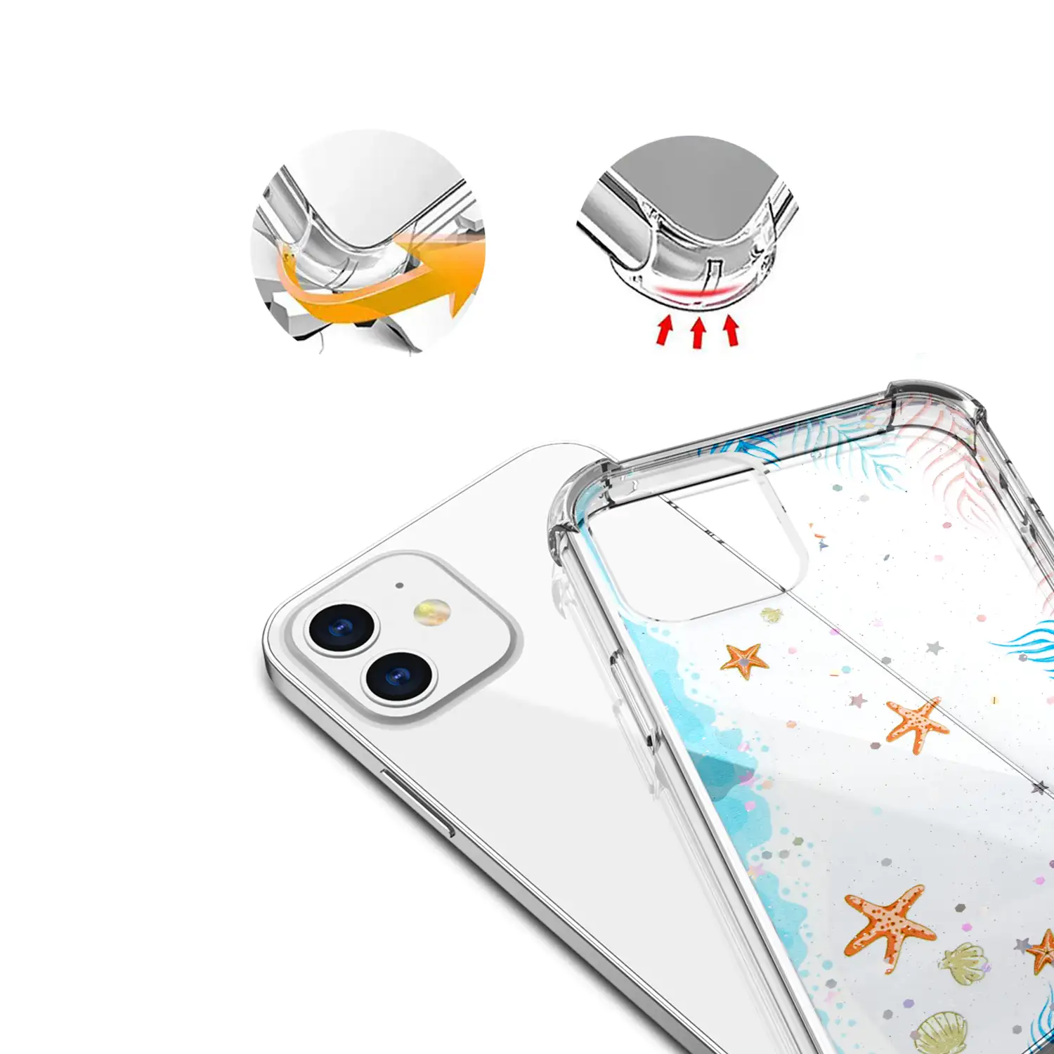 Carcasa de TPU de alta protección con diseño estrellas de mar para iPhone 12 Mini