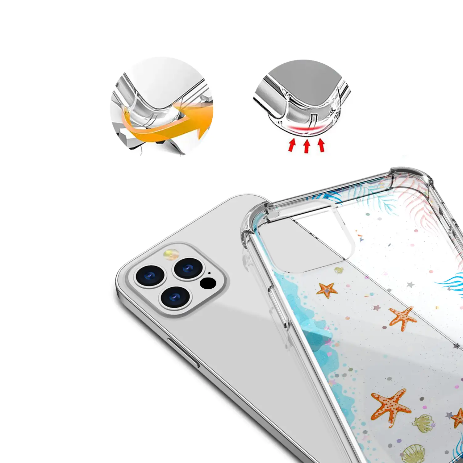 	Carcasa de TPU de alta protección con diseño estrellas de mar para iPhone 12 Pro Max