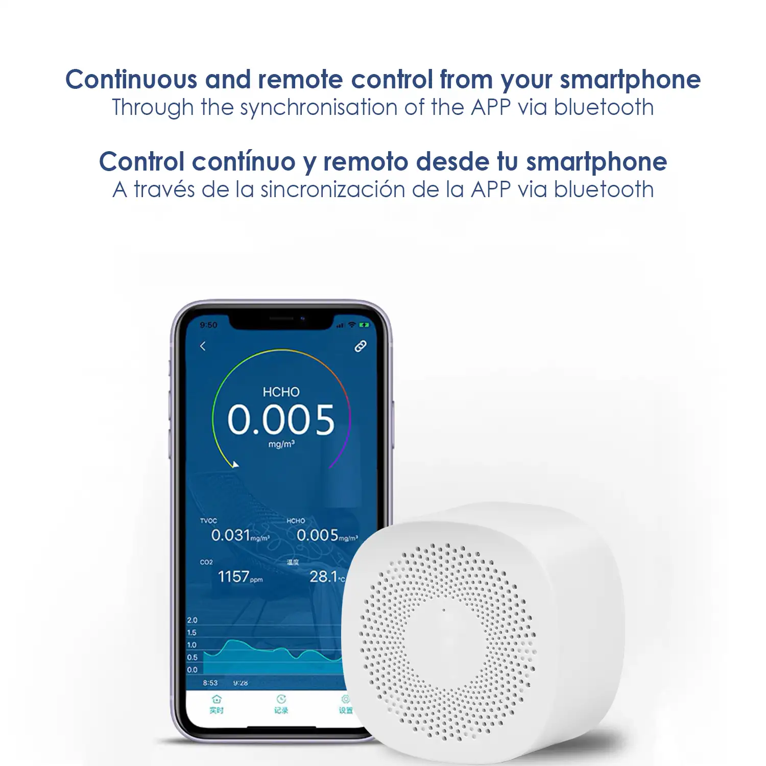 Detector de calidad de aire bluetooth con detector de CO2