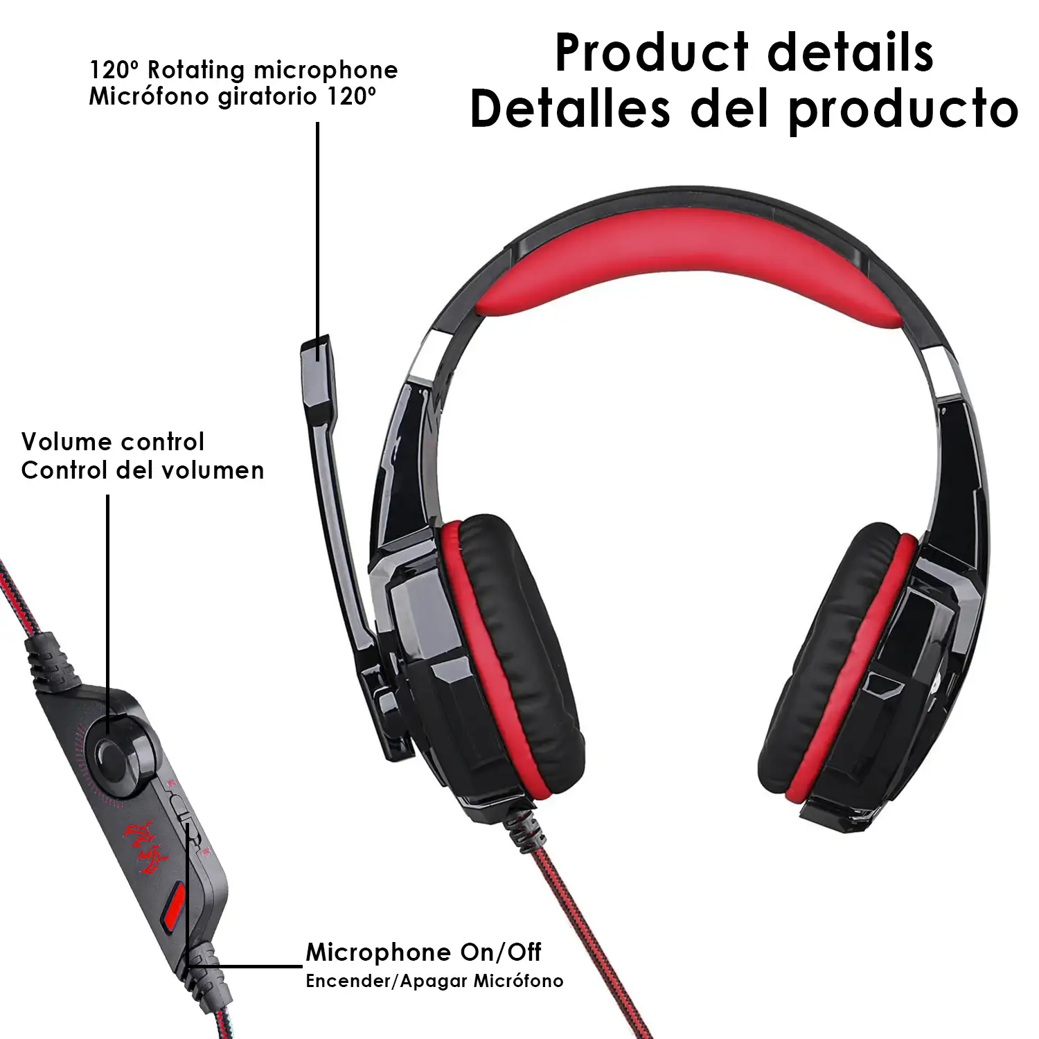 Headset IN-968. Auriculares gaming con micro, conexión minijack y luces  LED, para PS4, smartphone, tablet, PC, etc.