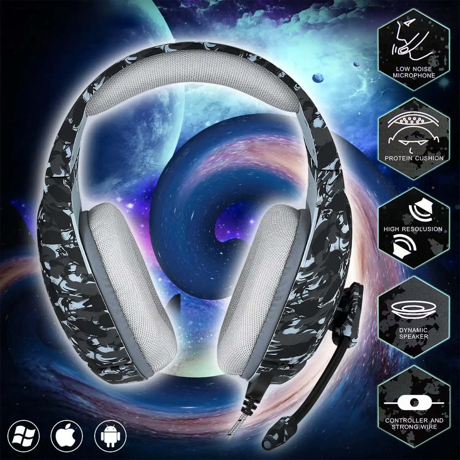 Headset Onikuma K1. Auriculares gaming con micro, conexión minijack para PC, portátil, PS4, Xbox One, móvil, tablet.