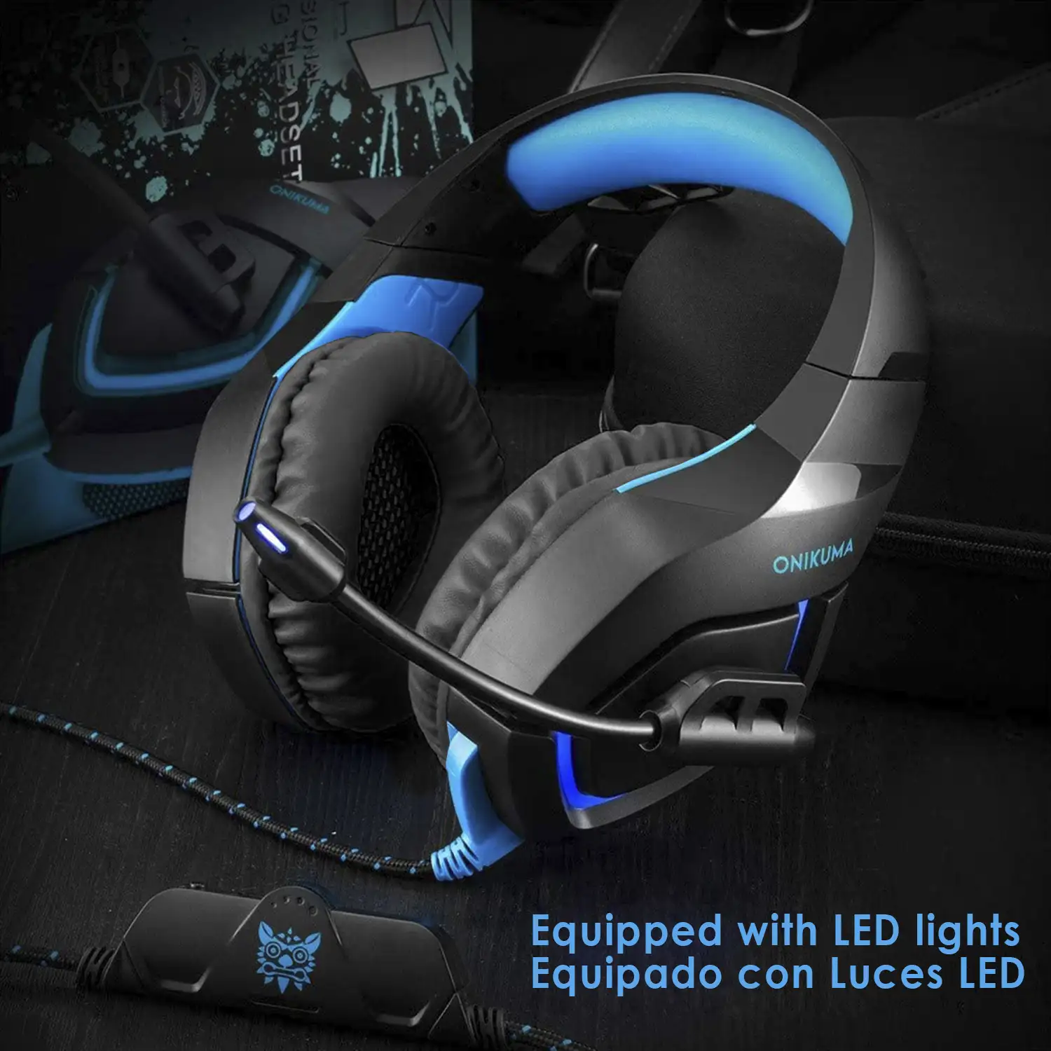 Headset Onikuma K1B. Auriculares gaming con micro, conexión minijack, luces LED para PC.