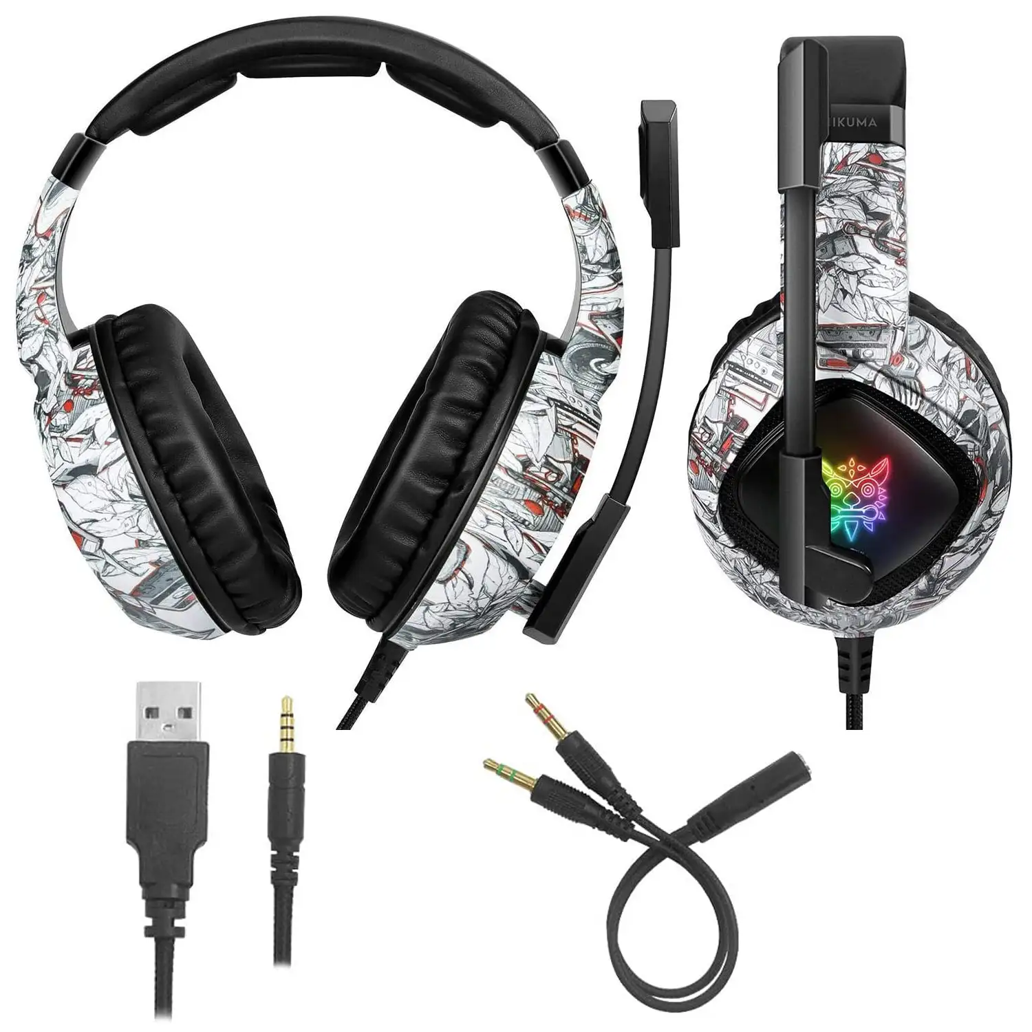 Headset Onikuma K19. Auriculares gaming con micro, conexión minijack, luces LED. PC, PS4, Xbox One, móvil, tablet.