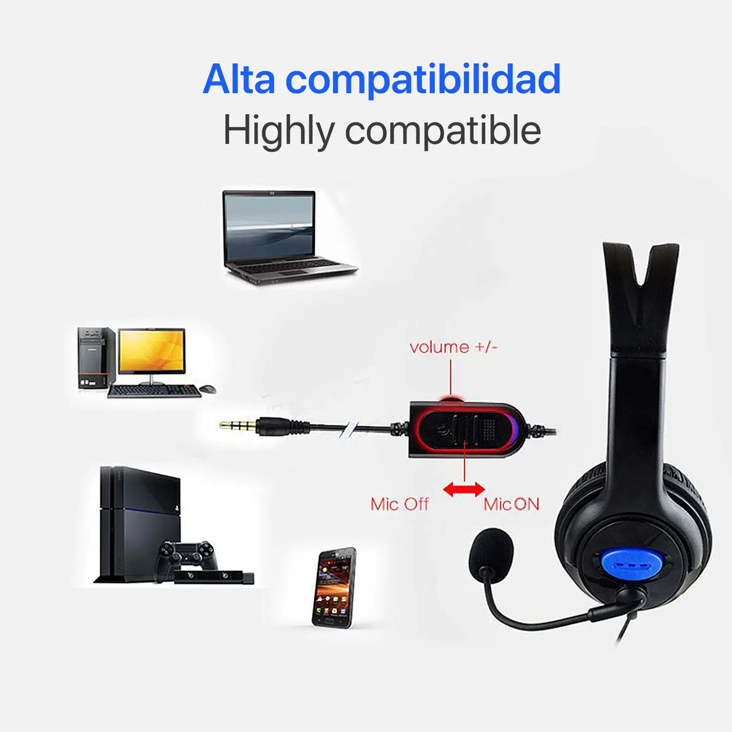 Headset PS890. Auriculares gaming con micro, conexión minijack. PS4, Xbox One, móvil, tablet.