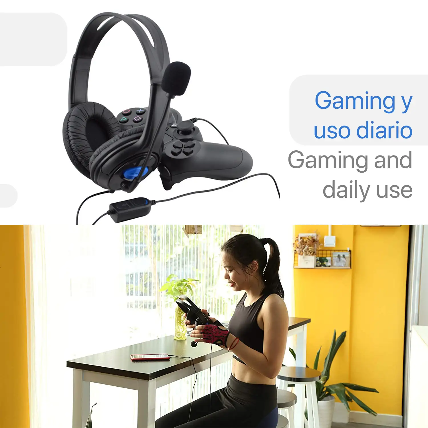 Headset PS890. Auriculares gaming con micro, conexión minijack. PS4, Xbox One, móvil, tablet.