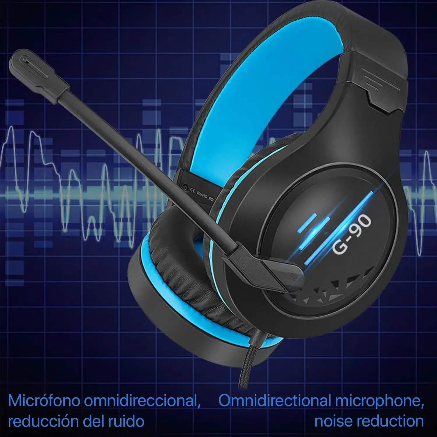 Headset G-90. Auriculares gaming con micro, conexión minijack, luz LED. PC, PS4, Xbox One, móvil, tablet.