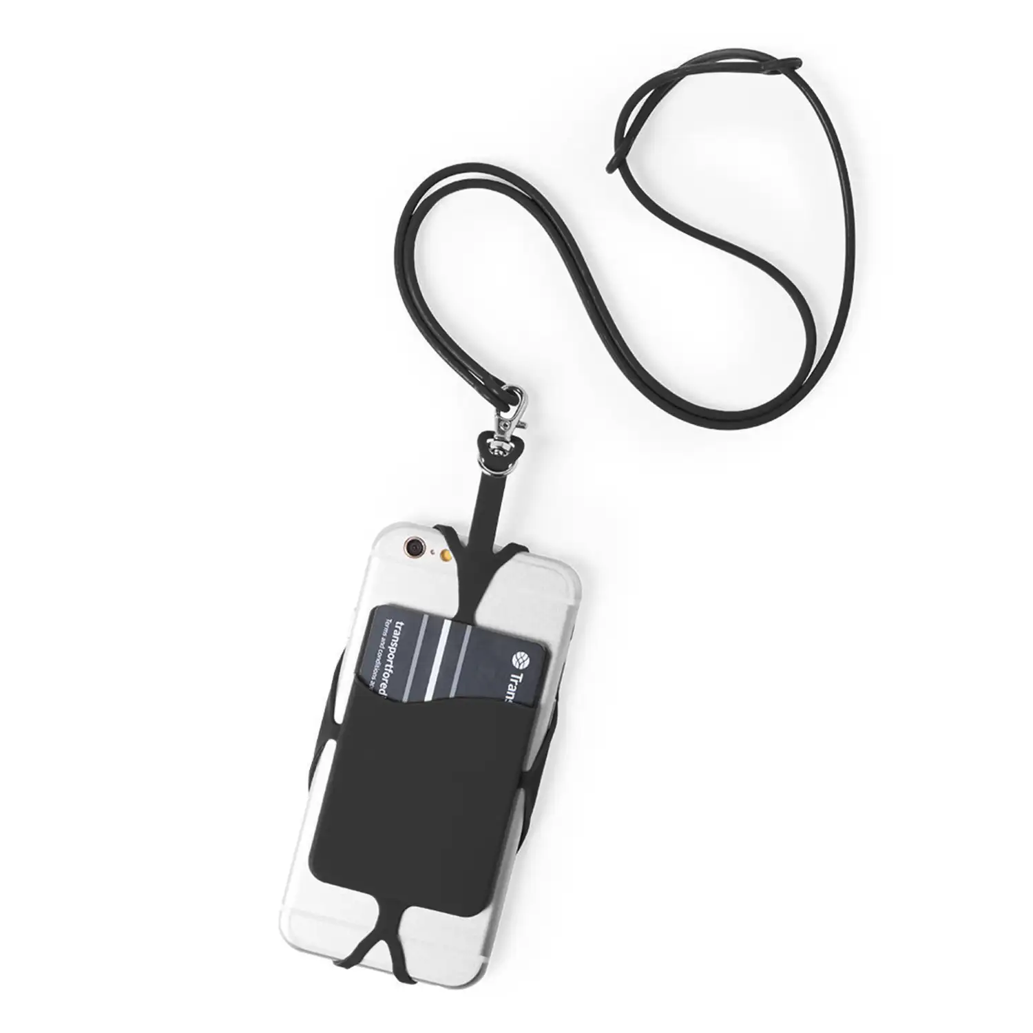 Lanyard de silicona Veltux para smartphone, con tarjetero y mosquetón.