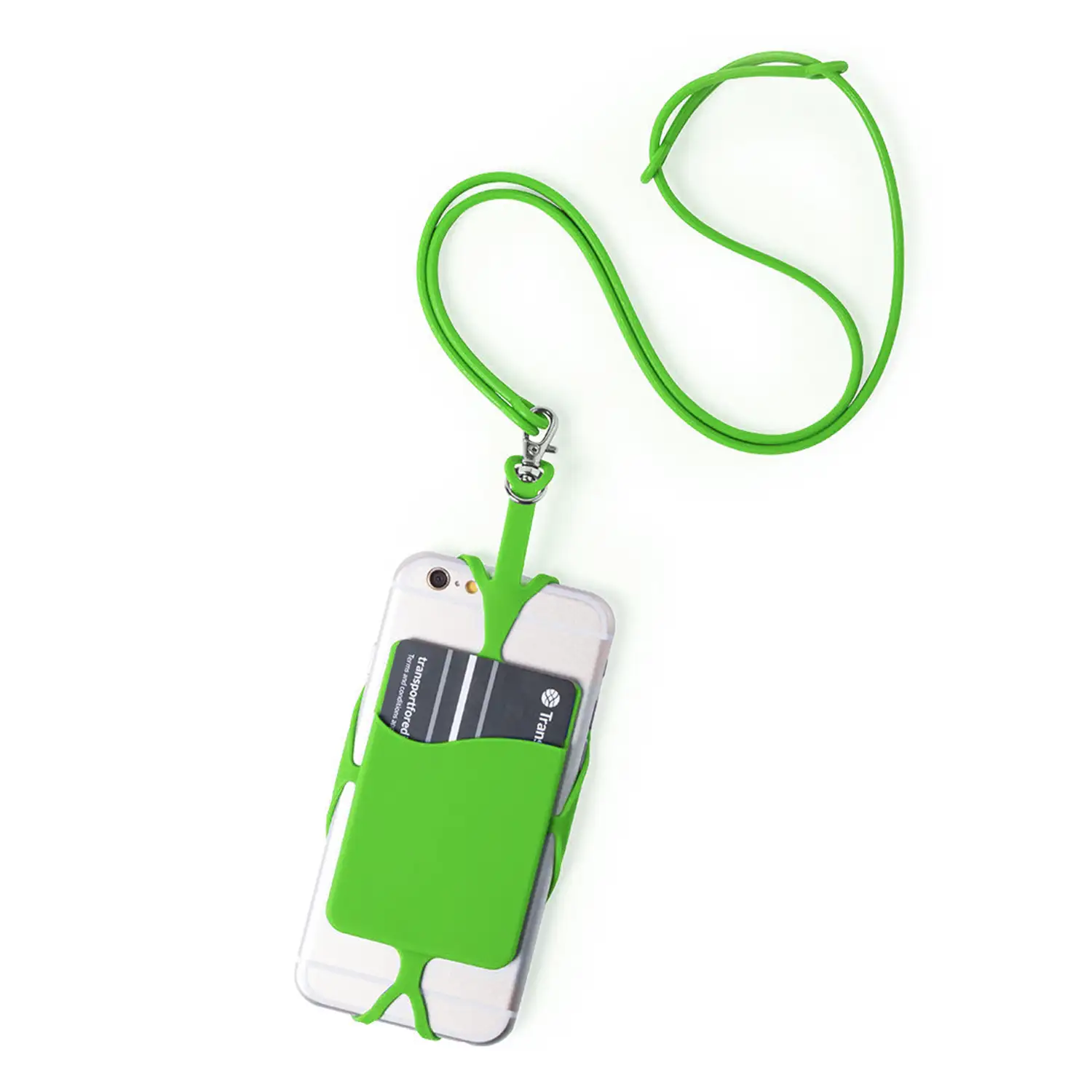 Lanyard de silicona Veltux para smartphone, con tarjetero y mosquetón.