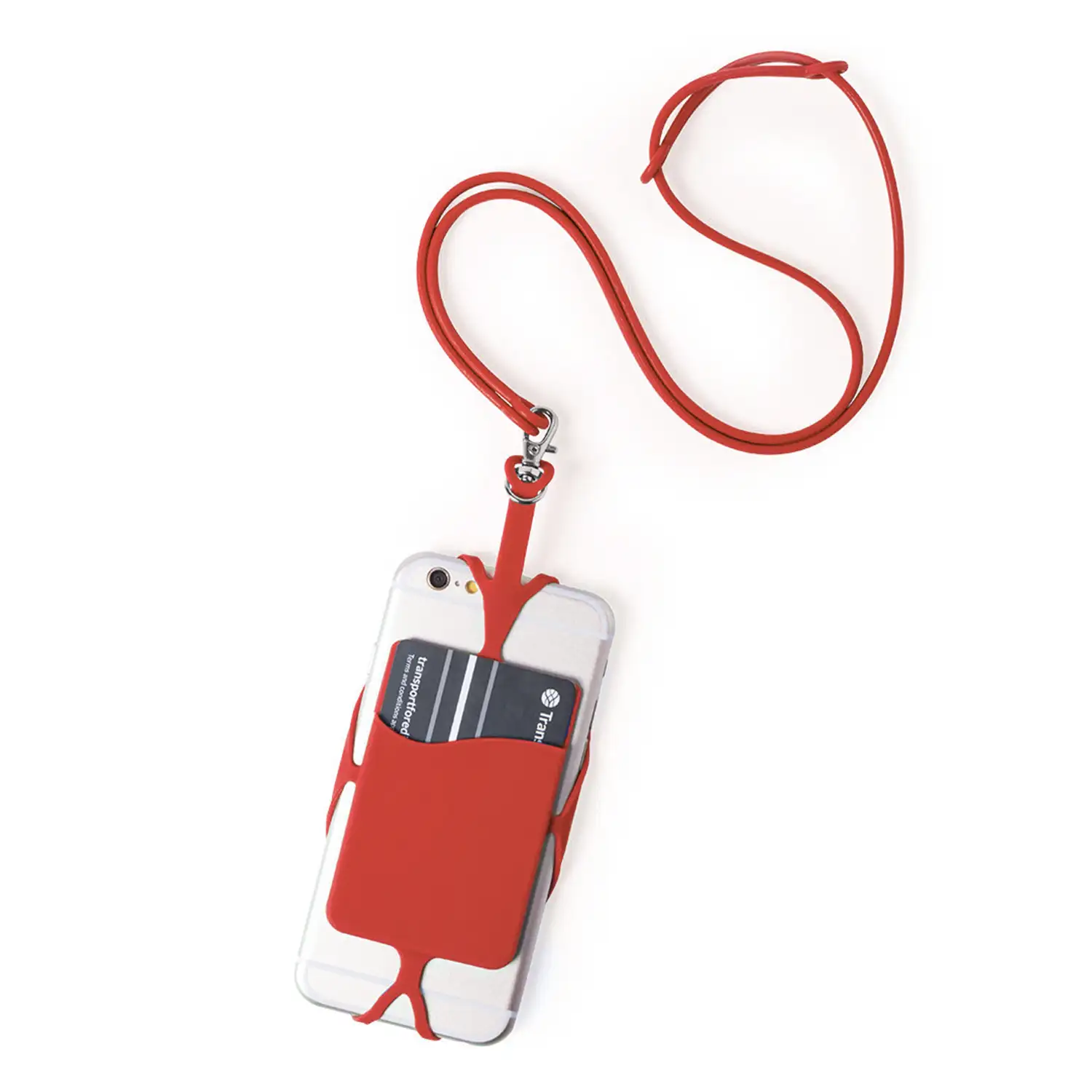 Lanyard de silicona Veltux para smartphone, con tarjetero y mosquetón.