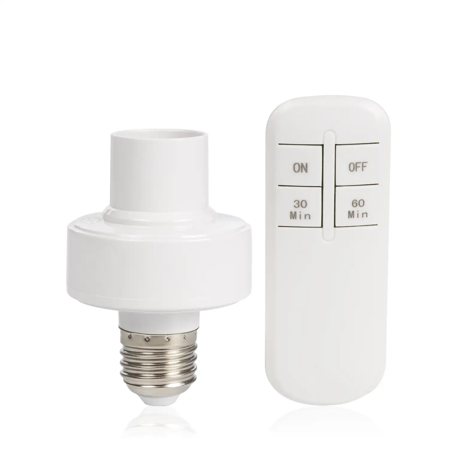 Adaptador de control remoto para bombillas E27. Incluye mando a distancia,  función temporizador 30 y 60