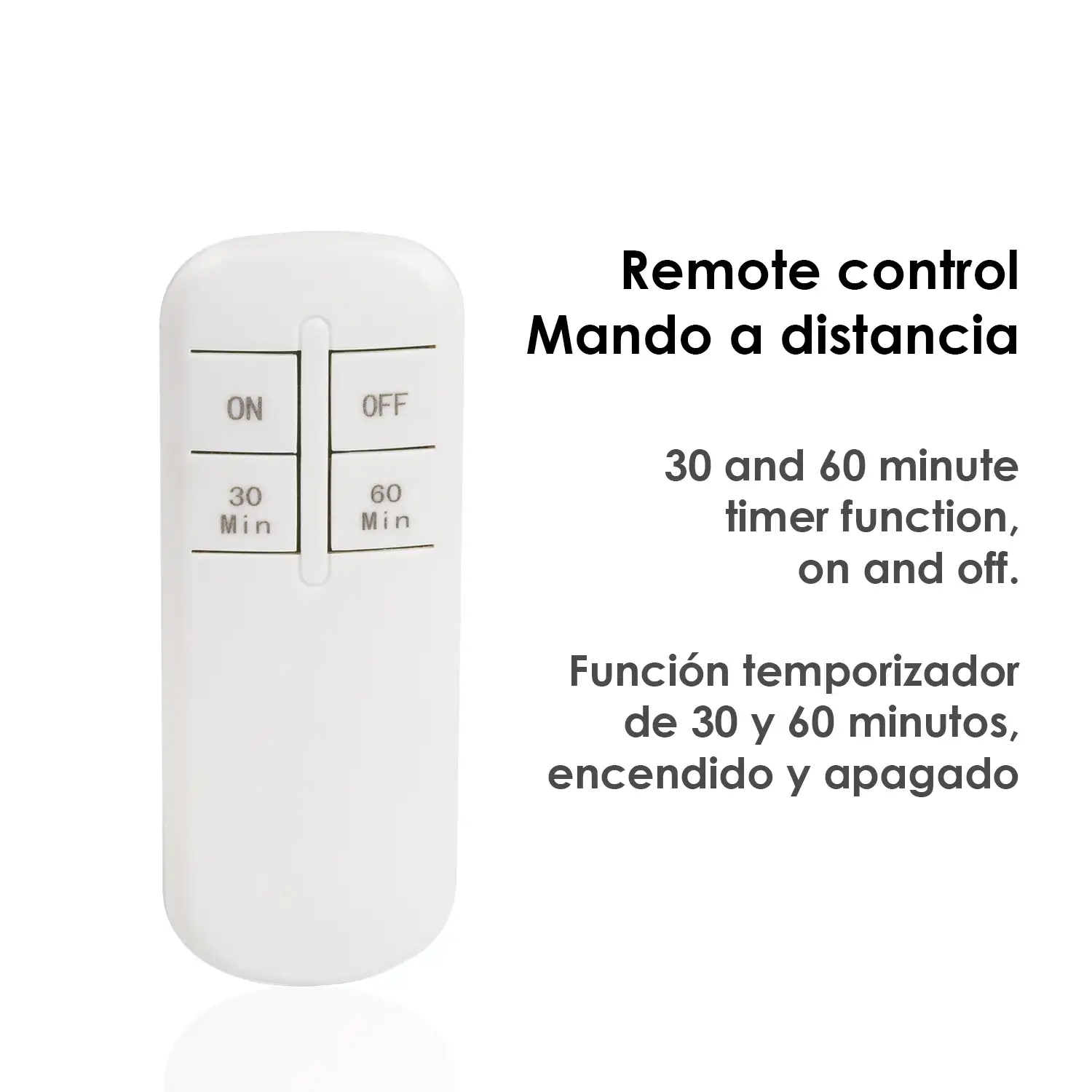 Adaptador de control remoto para bombillas E27. Incluye mando a distancia, función temporizador 30 y 60 minutos, encendido y apagado.
