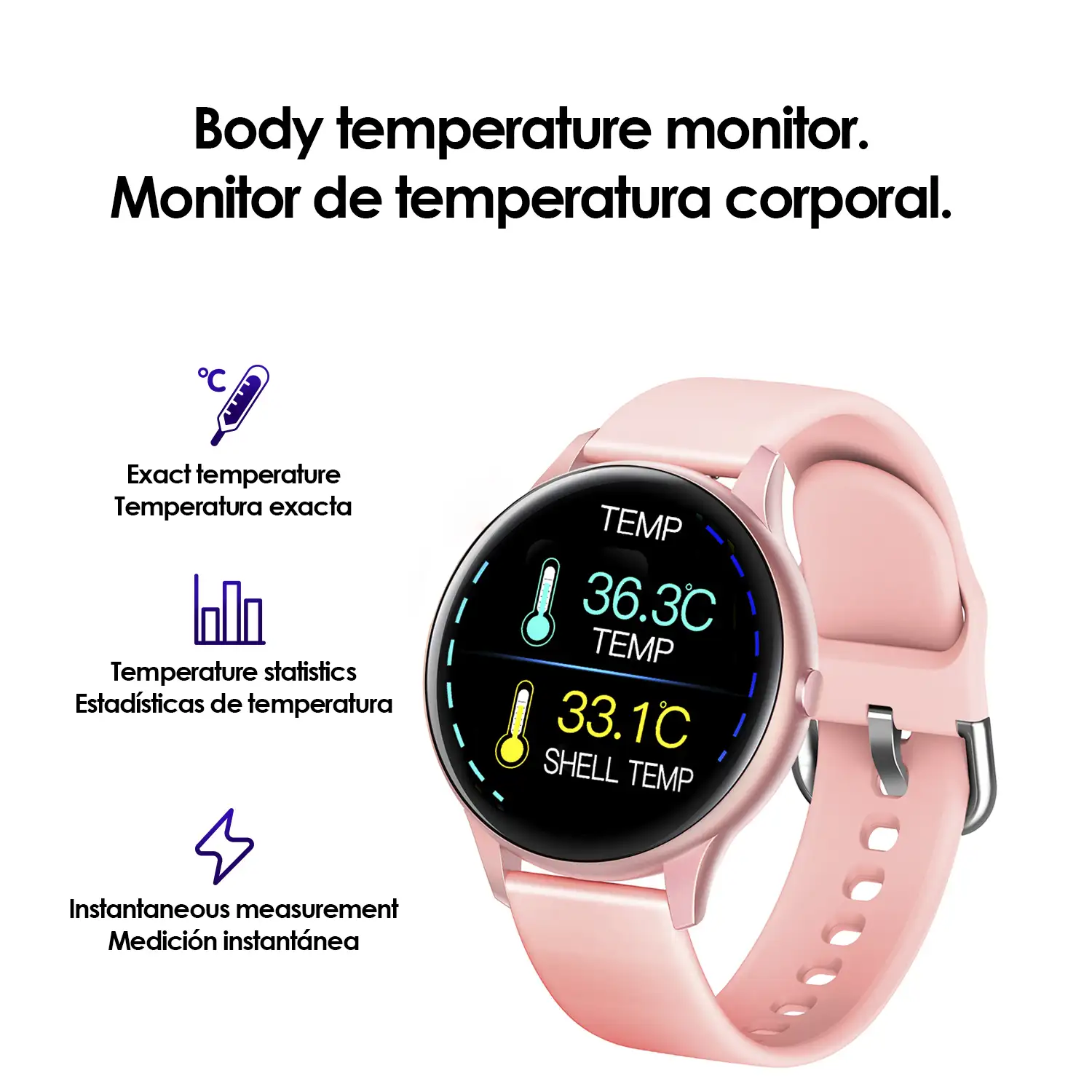 Smartwatch K21 con temperatura corporal, monitor cardiaco y modo multideporte