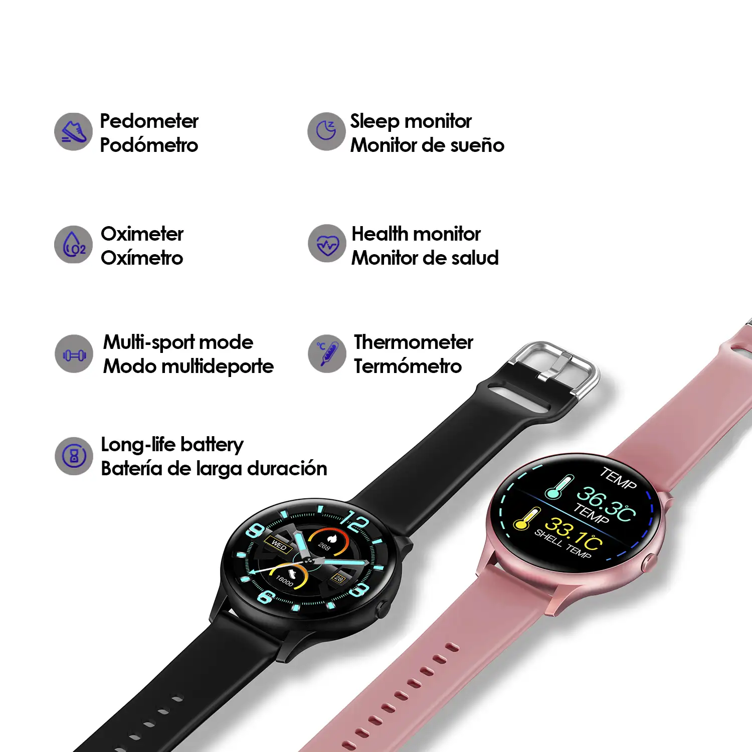 Smartwatch K21 con temperatura corporal, monitor cardiaco y modo multideporte