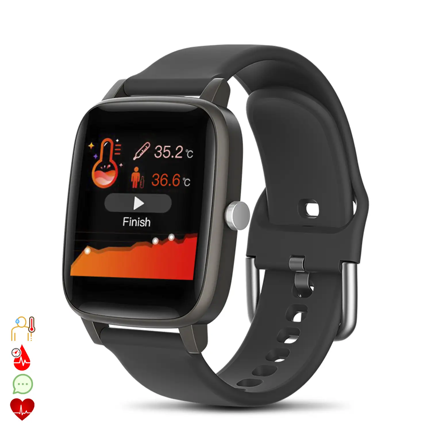 Smartwatch T98 con temperatura corporal, monitor cardiaco y modo multideporte