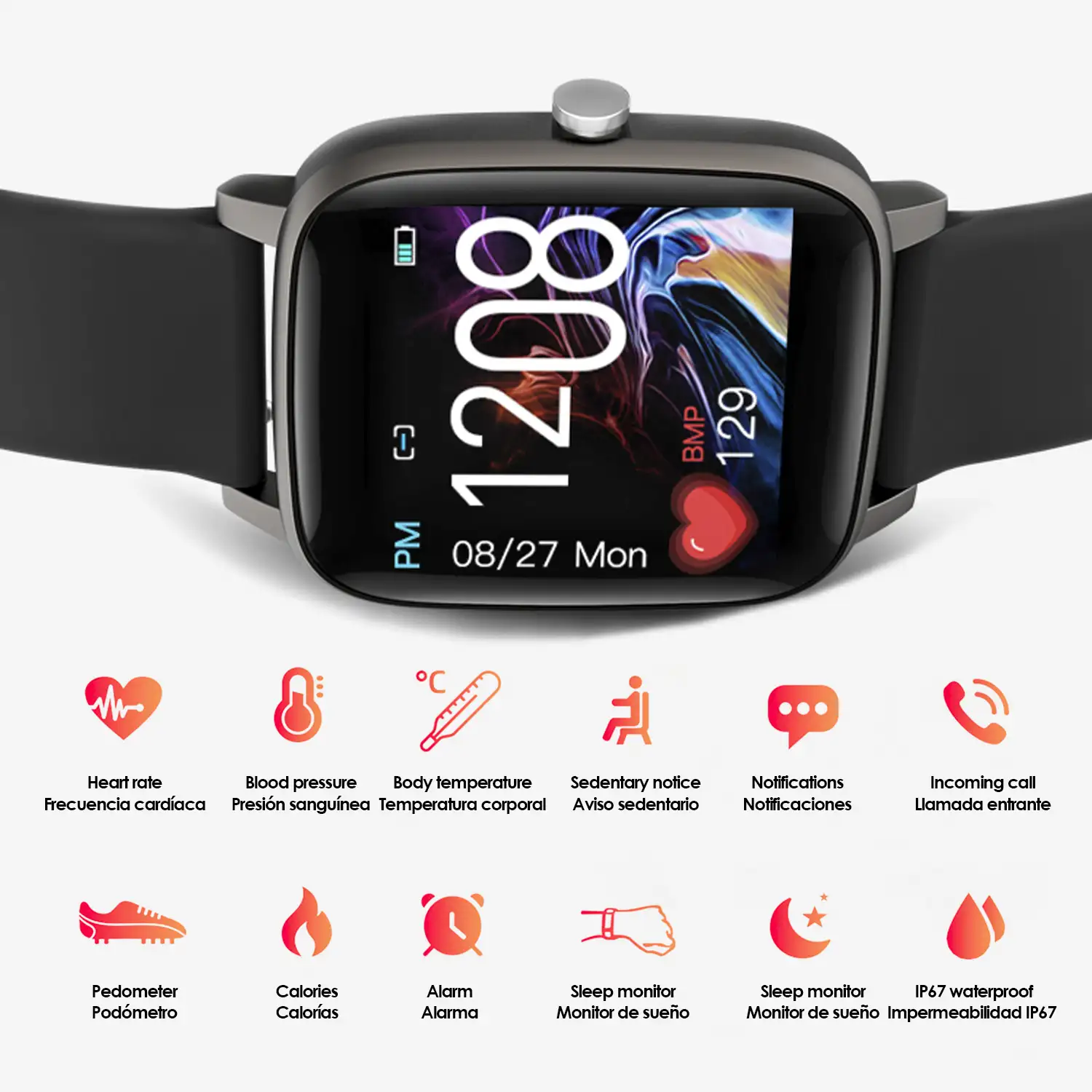 Smartwatch T98 con temperatura corporal, monitor cardiaco y modo multideporte